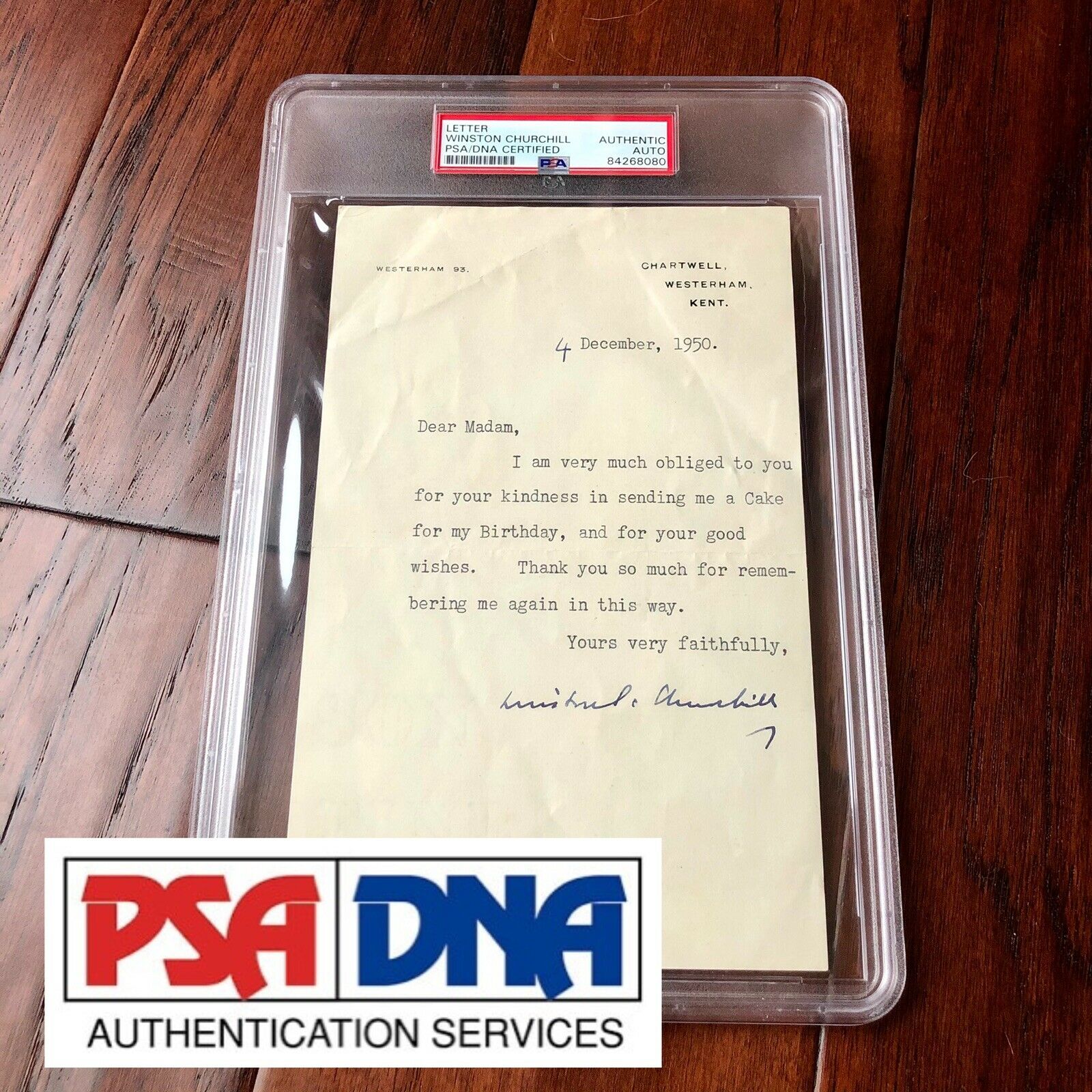 WINSTON S CHURCHILL * PSA/DNA Slab * Autograph Birthday Letter Signed *