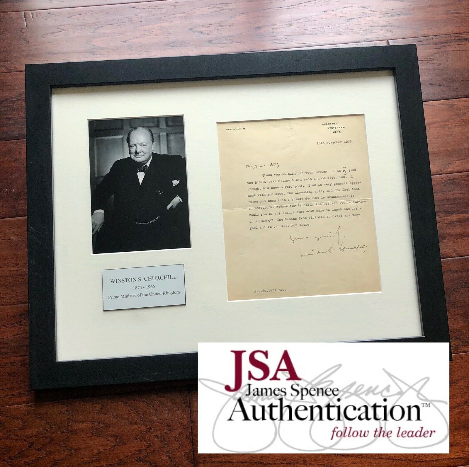WINSTON S CHURCHILL * JSA LOA * Signed Letter RE "Drunkeness in UK" Autograph *
