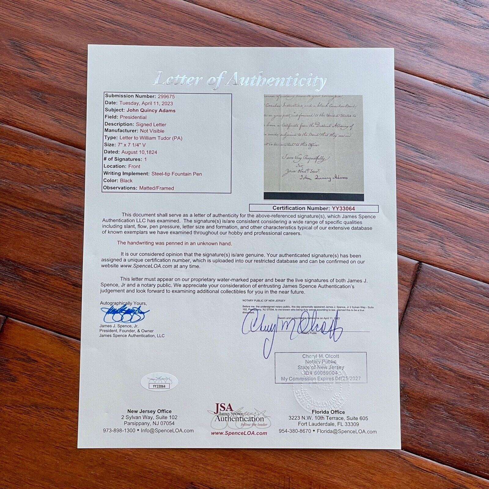 JOHN QUINCY ADAMS * JSA * Autograph Diplomatic Commission Letter Signed * Peru