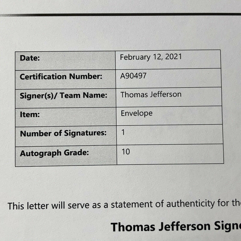 THOMAS JEFFERSON * BAS BECKETT 10 * Autograph Free Frank Envelope Signed *