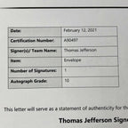 THOMAS JEFFERSON * BAS BECKETT 10 * Autograph Free Frank Envelope Signed *