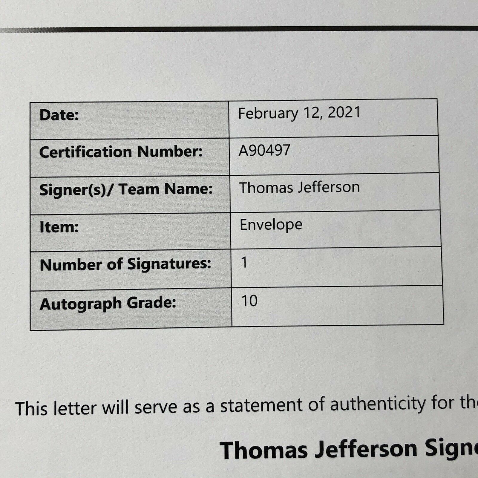 THOMAS JEFFERSON * BAS BECKETT 10 * Autograph Free Frank Envelope Signed *
