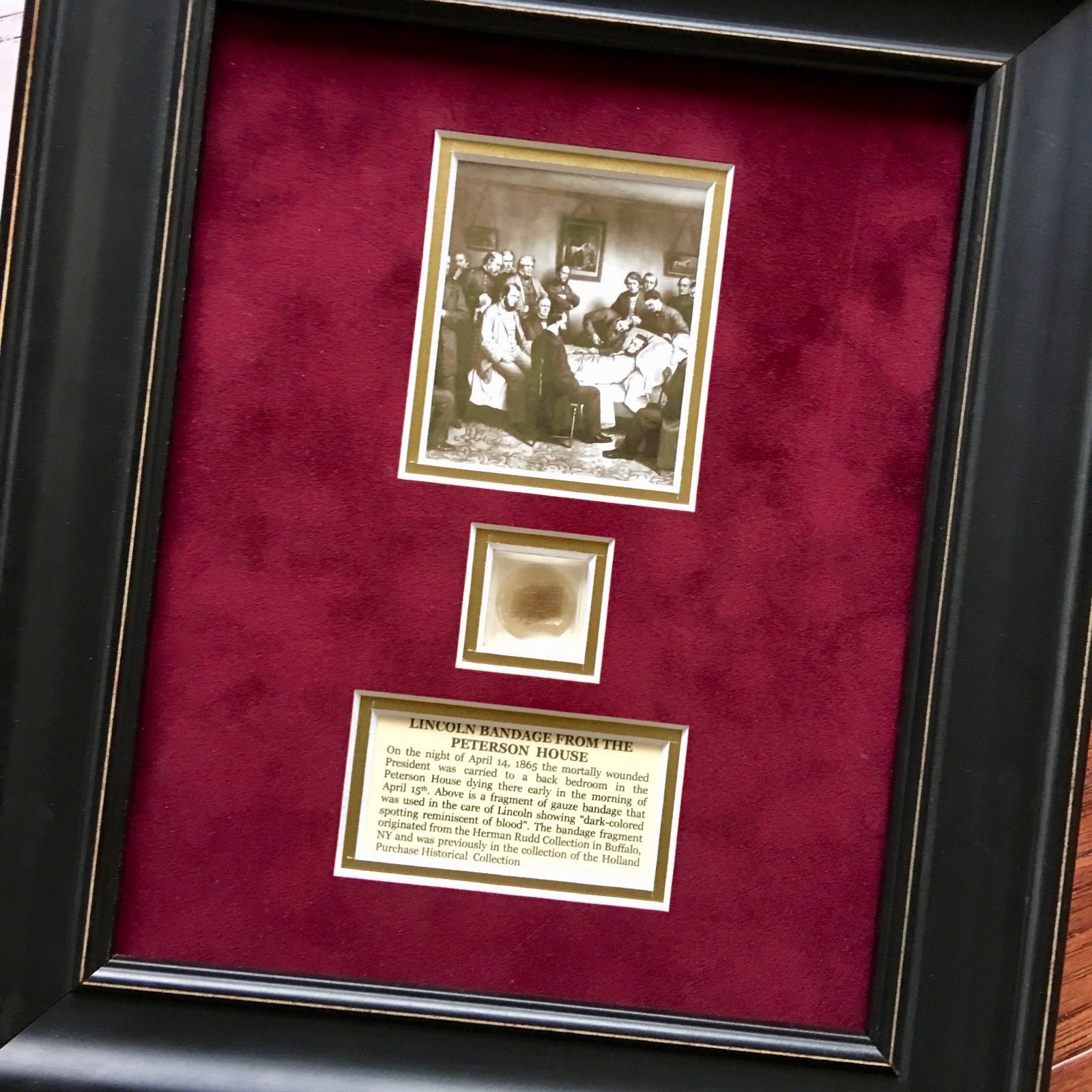 ABRAHAM LINCOLN * Genuine Assassination DEATHBED BANDAGE Relic * COA