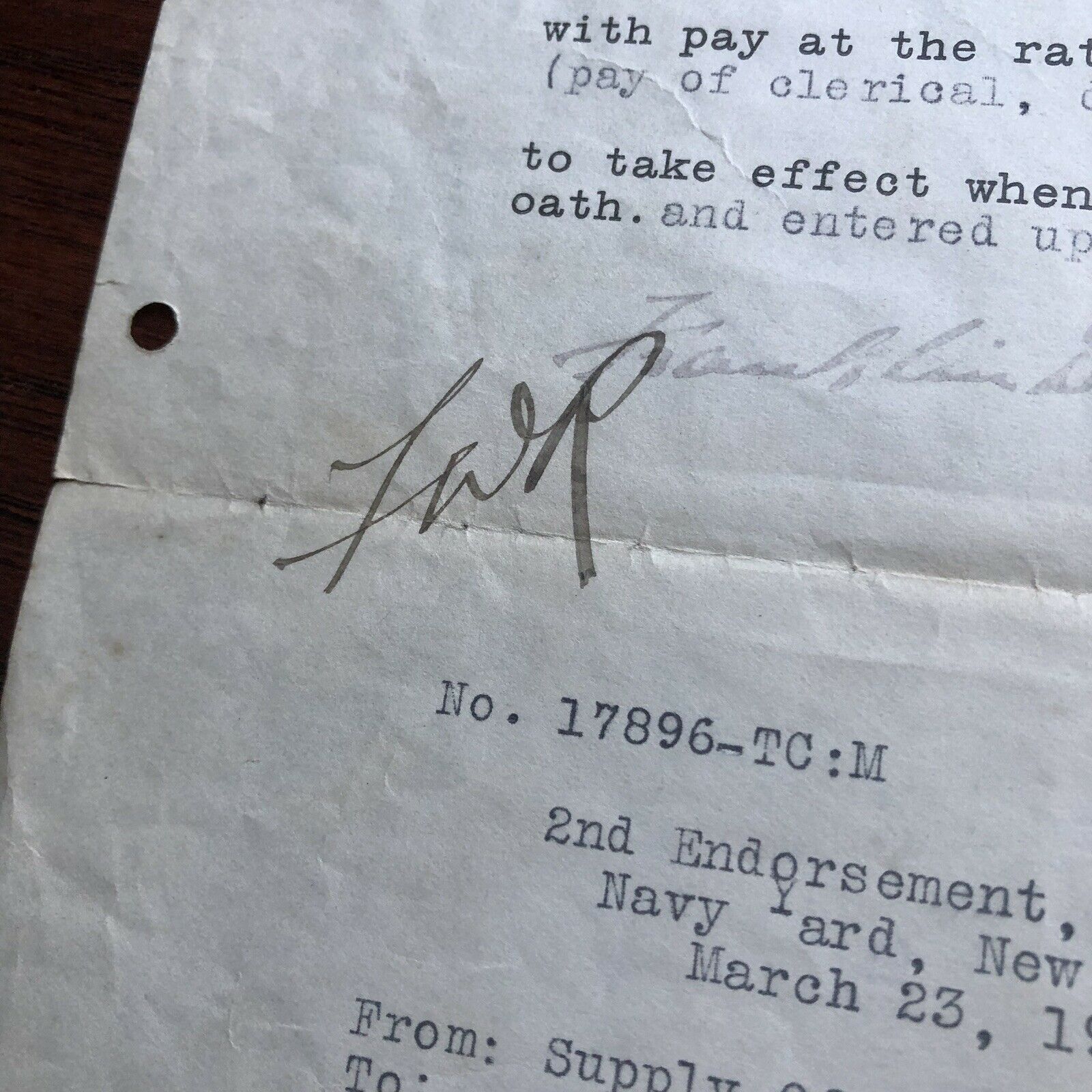 FRANKLIN D. ROOSEVELT * JSA LOA * Hand Signed Navy Document Autograph * FDR