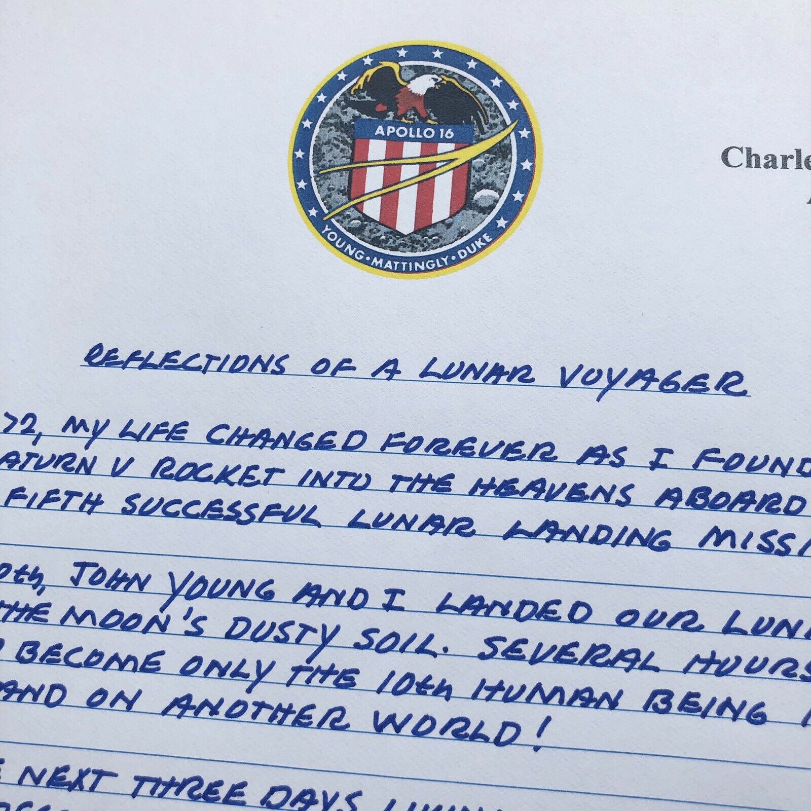 CHARLIE DUKE * JSA LOA * Lunar Voyager Autograph Letter Signed * Apollo 16