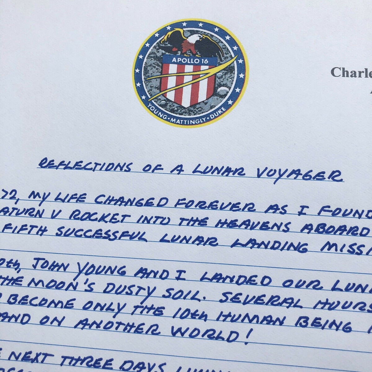 CHARLIE DUKE * JSA LOA * Lunar Voyager Autograph Letter Signed * Apollo 16