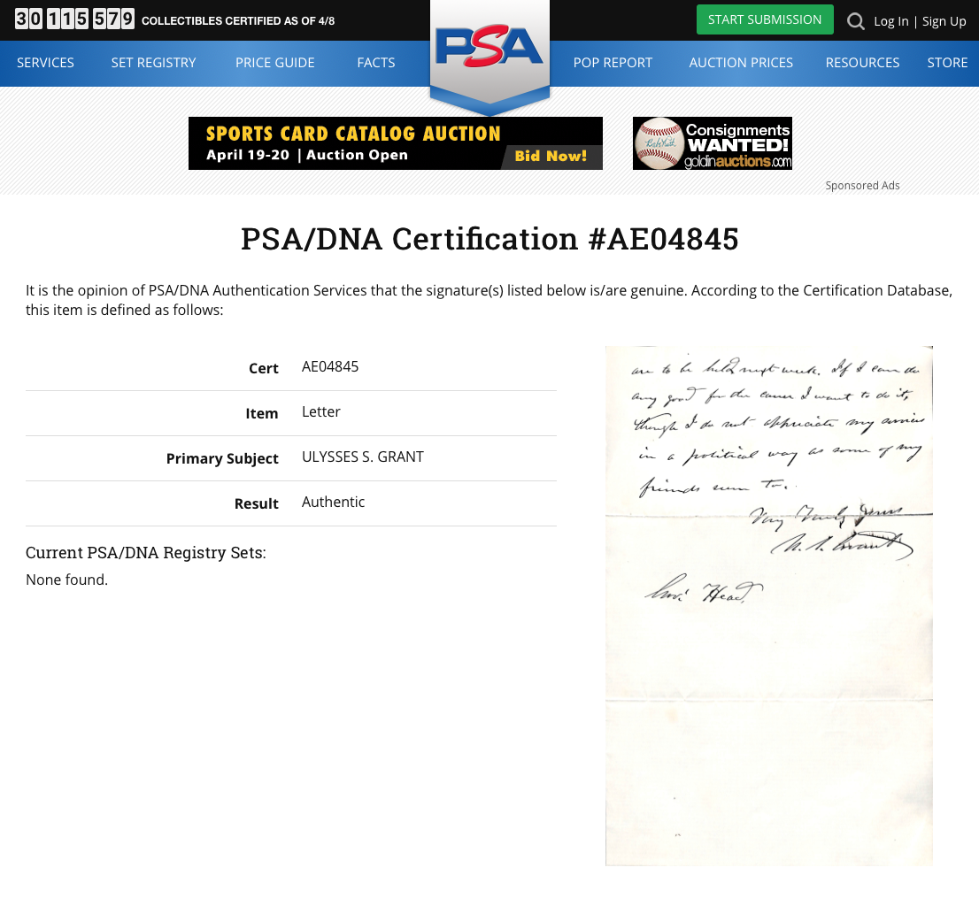 ULYSSES S. GRANT * PSA/DNA * Rare "Politics" 2 Page ALS* AUTOGRAPH Letter SIGNED
