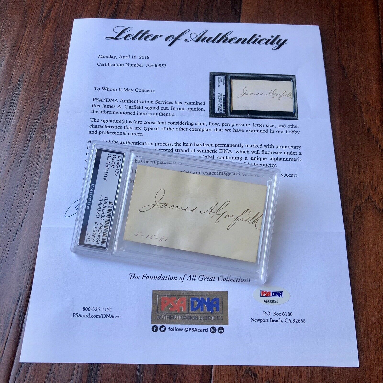 JAMES A. GARFIELD * Autograph Card AS PRESIDENT Hand Signed * PSA/DNA Slabbed