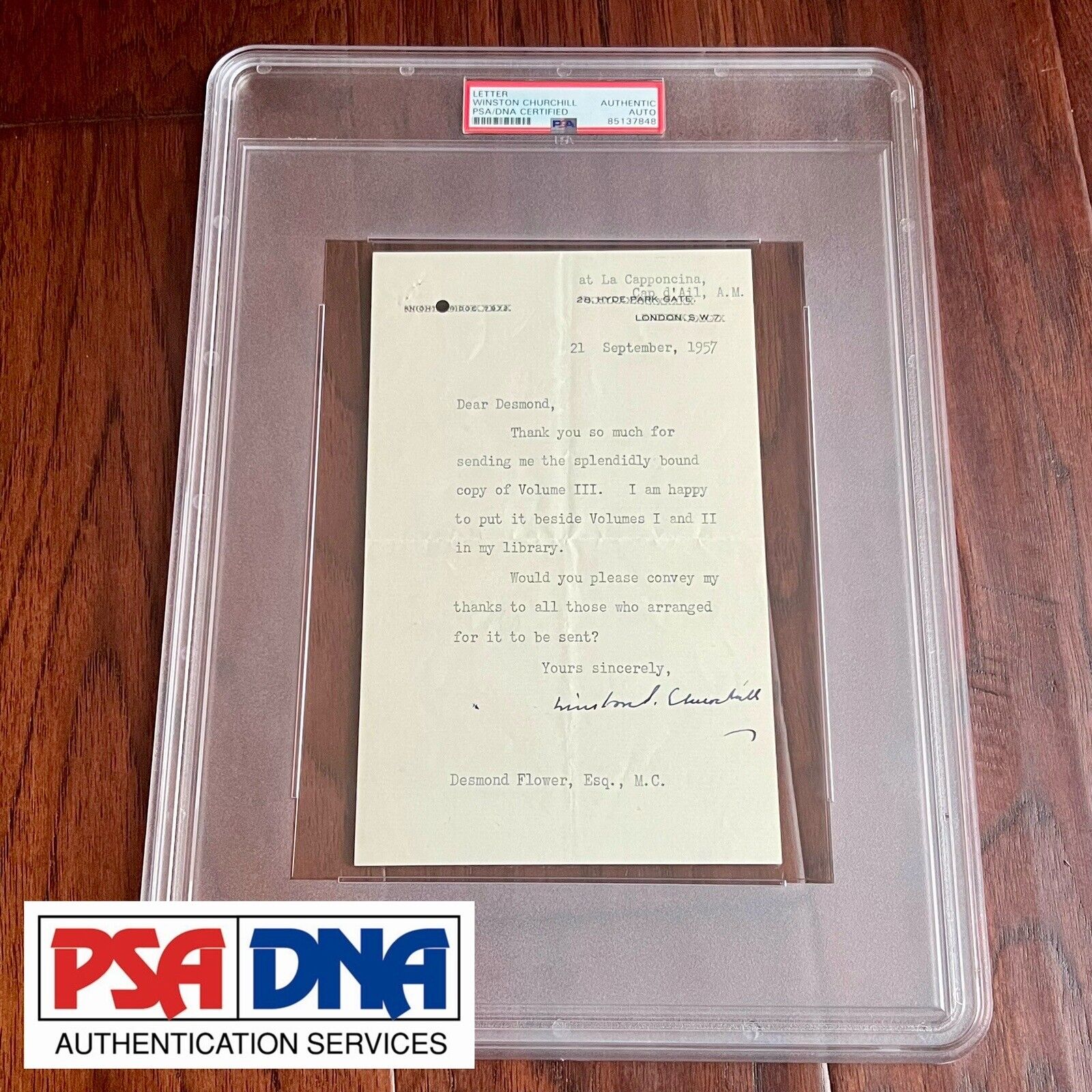 WINSTON S CHURCHILL * PSA Slab * Autograph Letter Re: His Book on Britain Signed