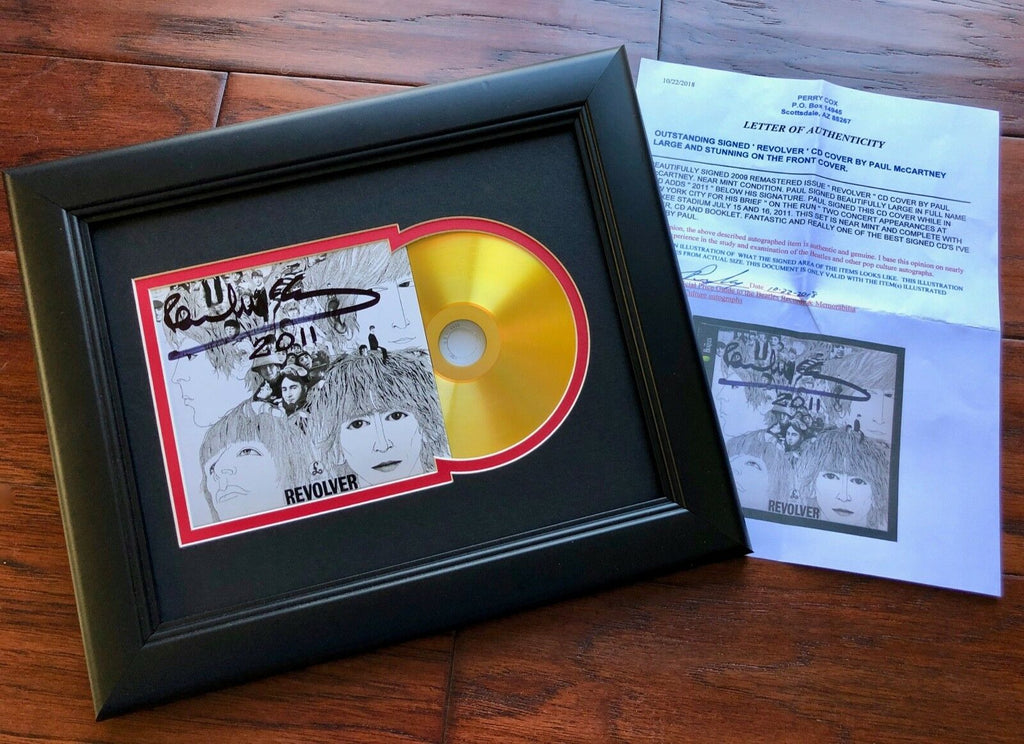 PAUL MCCARTNEY * Perry Cox * BEATLES REVOLVER Autograph Mini GOLD RECORD Signed