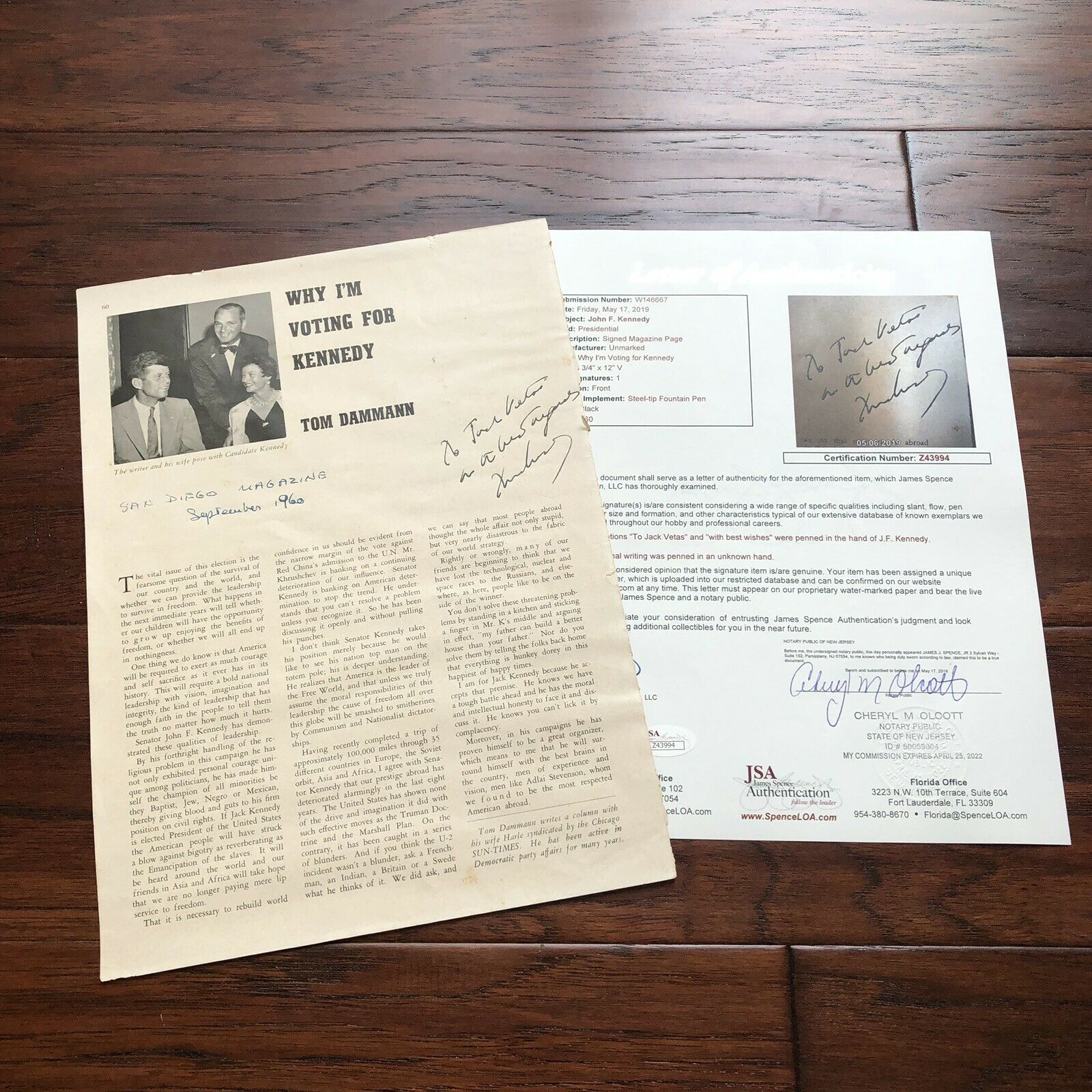JOHN F. KENNEDY * JSA * 1960 Signed "Voting for Kennedy" Newspaper * Autograph
