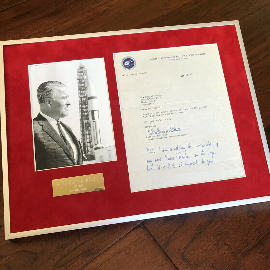 WERNHER VON BRAUN * Signed "Space Frontier" NASA Letter Postscript * Autograph