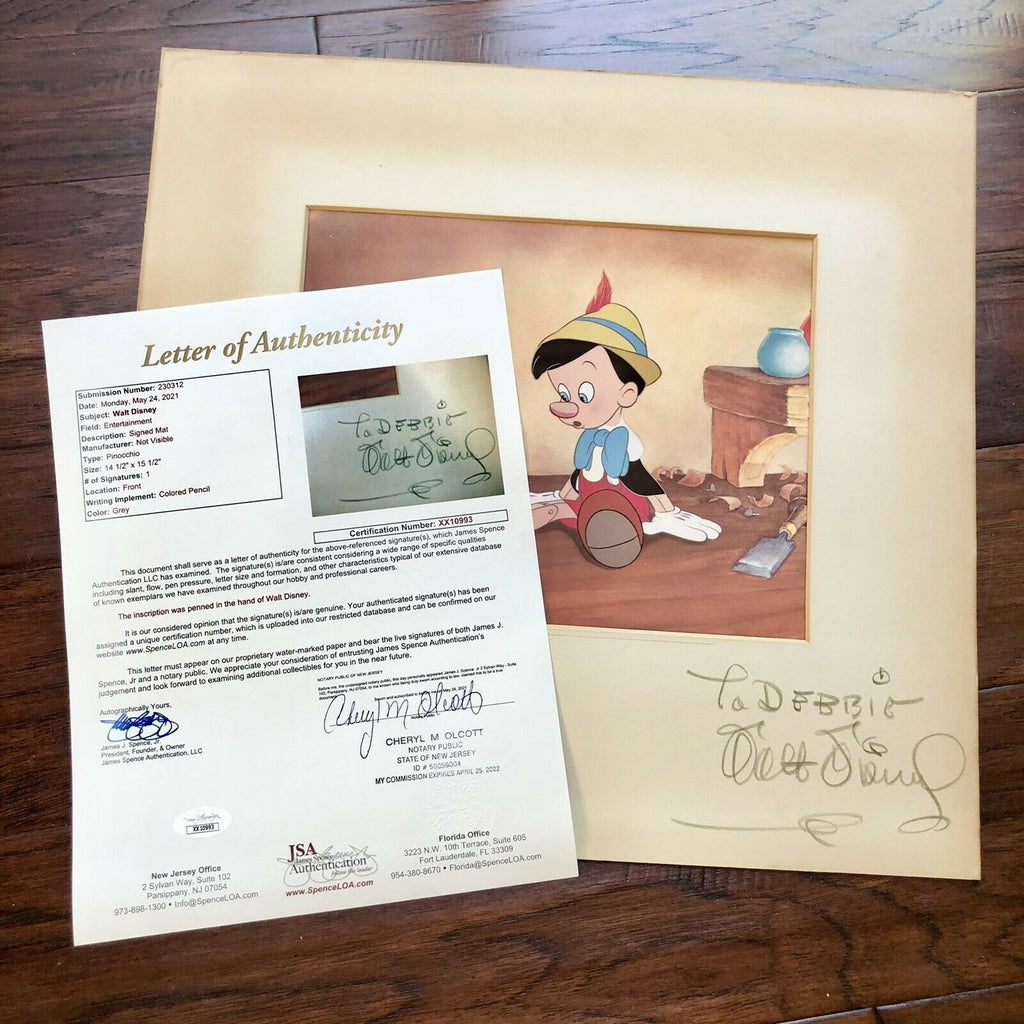 WALT DISNEY * JSA LOA Phil Sears * Pinocchio Signed Production Cel Autograph