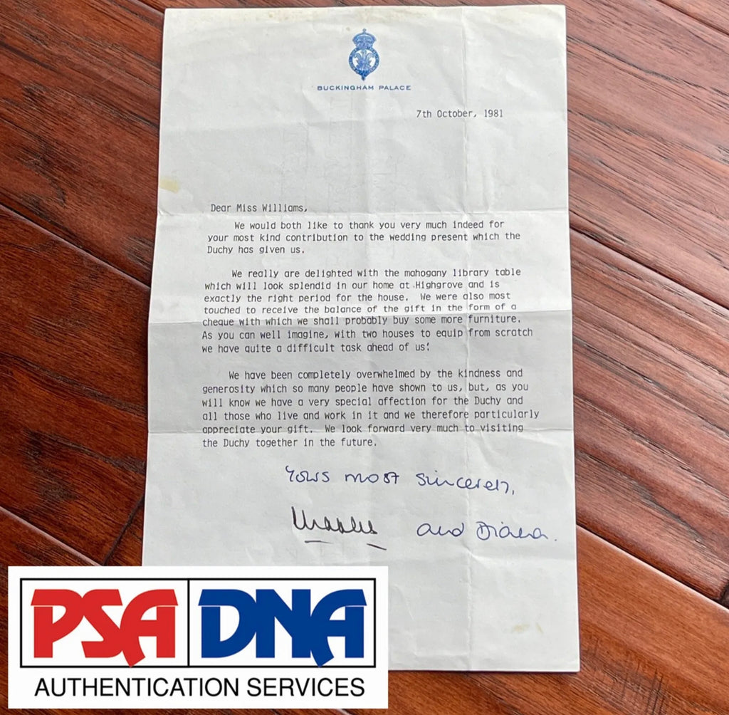 PRINCESS DIANA & KING CHARLES * PSA * Autograph WEDDING GIFT Letter Signed 1981