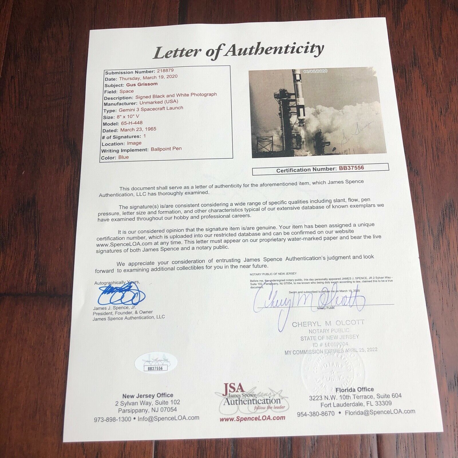 Gus Grissom * JSA * Scarce GEMINI 3 Rocket AUTOGRAPH Photo SIGNED * Apollo 1