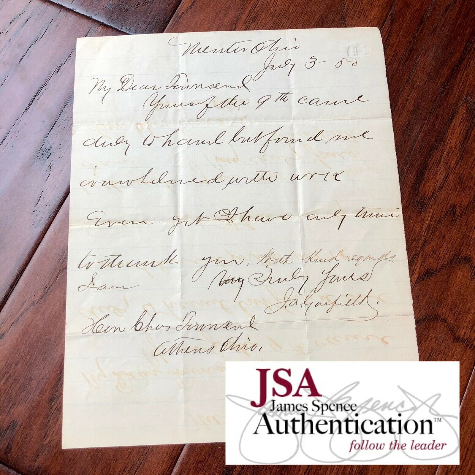 JAMES A GARFIELD * JSA LOA * Autograph Letter Signed During 1880 Election