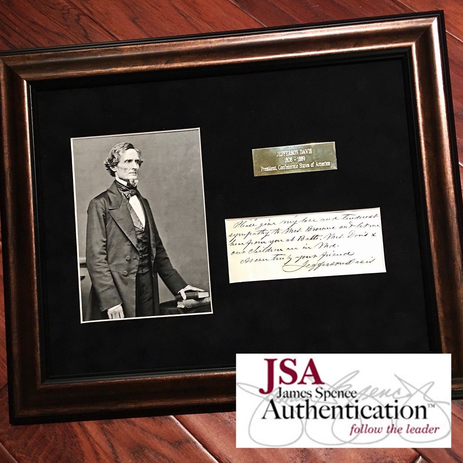 JEFFERSON DAVIS * JSA COA * Confederate President AUTOGRAPH Note * SIGNED 2X