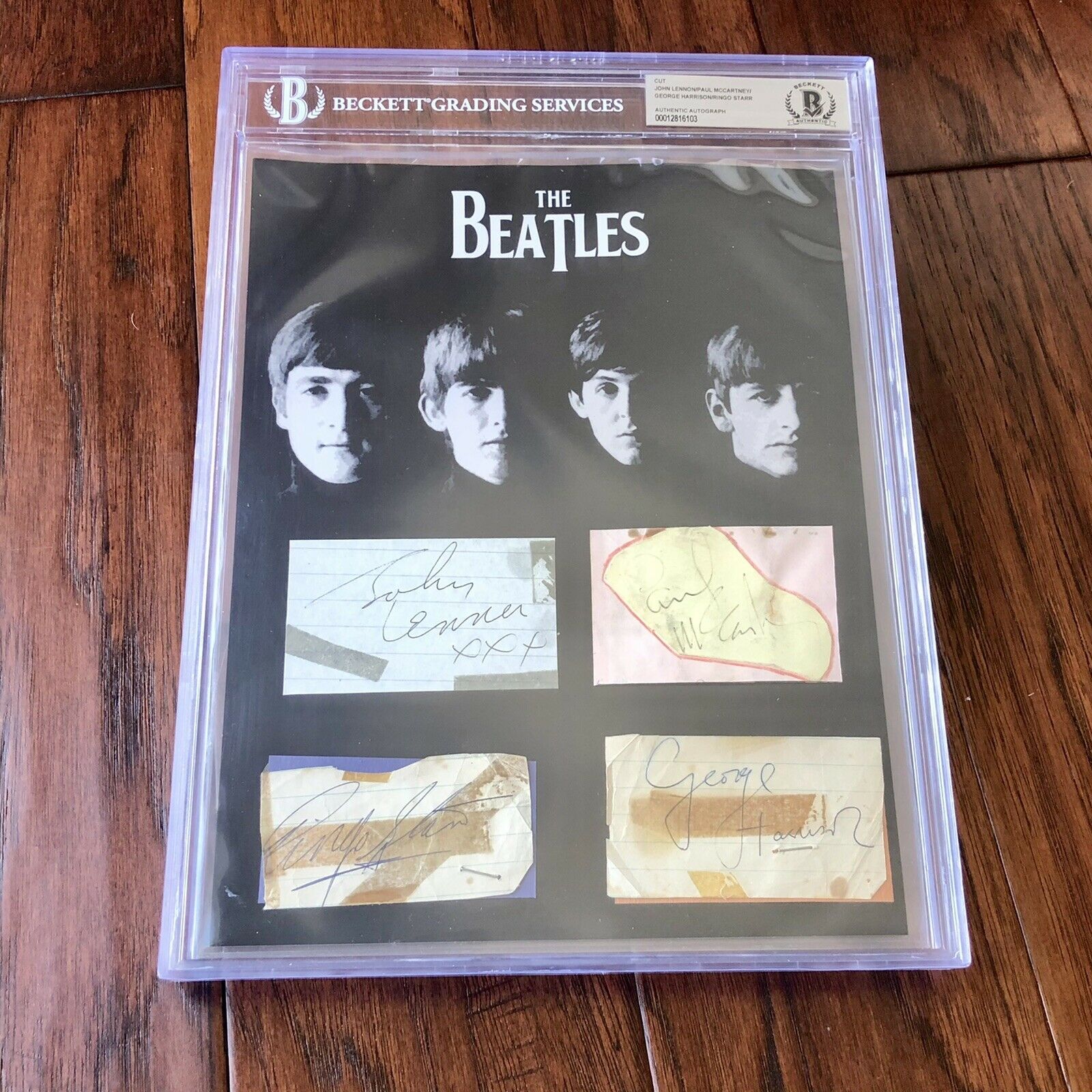 THE BEATLES * BAS Beckett Slab * Autograph Signed Cut Signatures * John Lennon