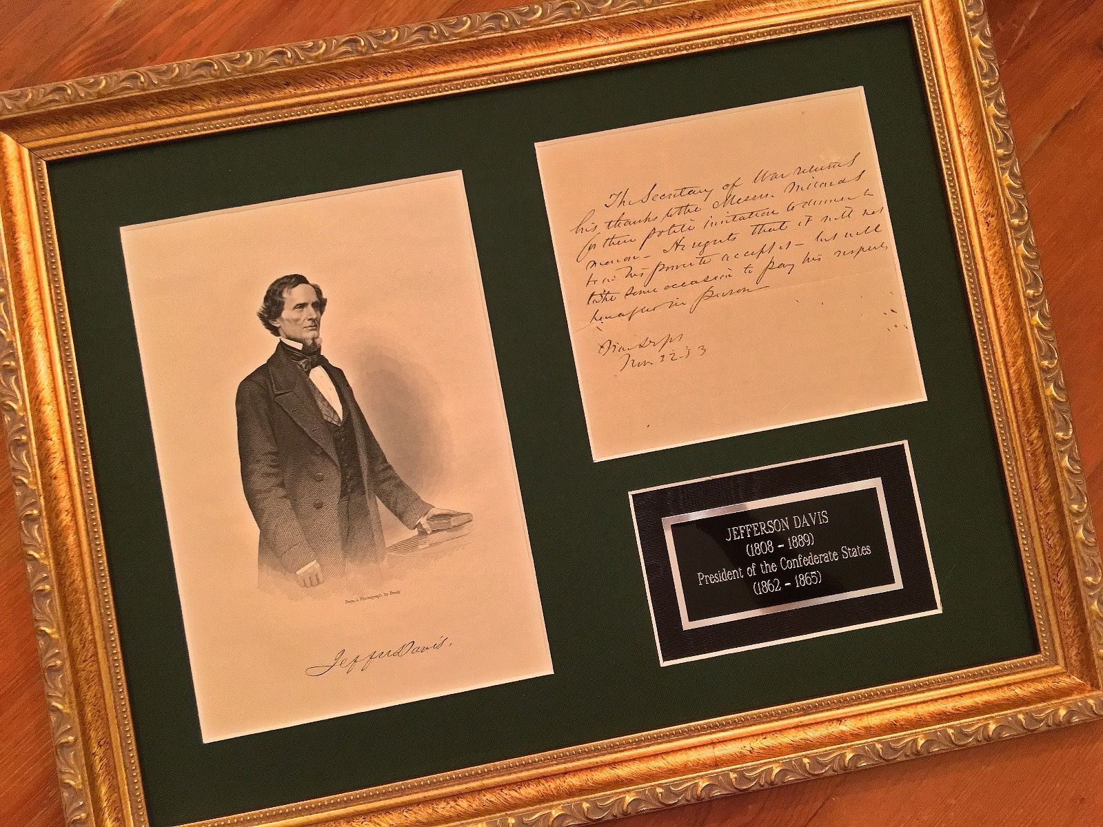 Confederate President  JEFFERSON DAVIS Autograph Letter Signed as Sectretary War