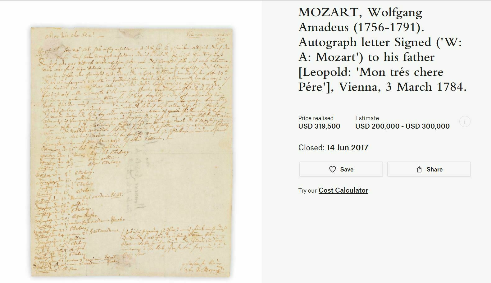 WOLFGANG AMADEUS MOZART * PSA/DNA * Autograph Cut Signature Signed * Requiem
