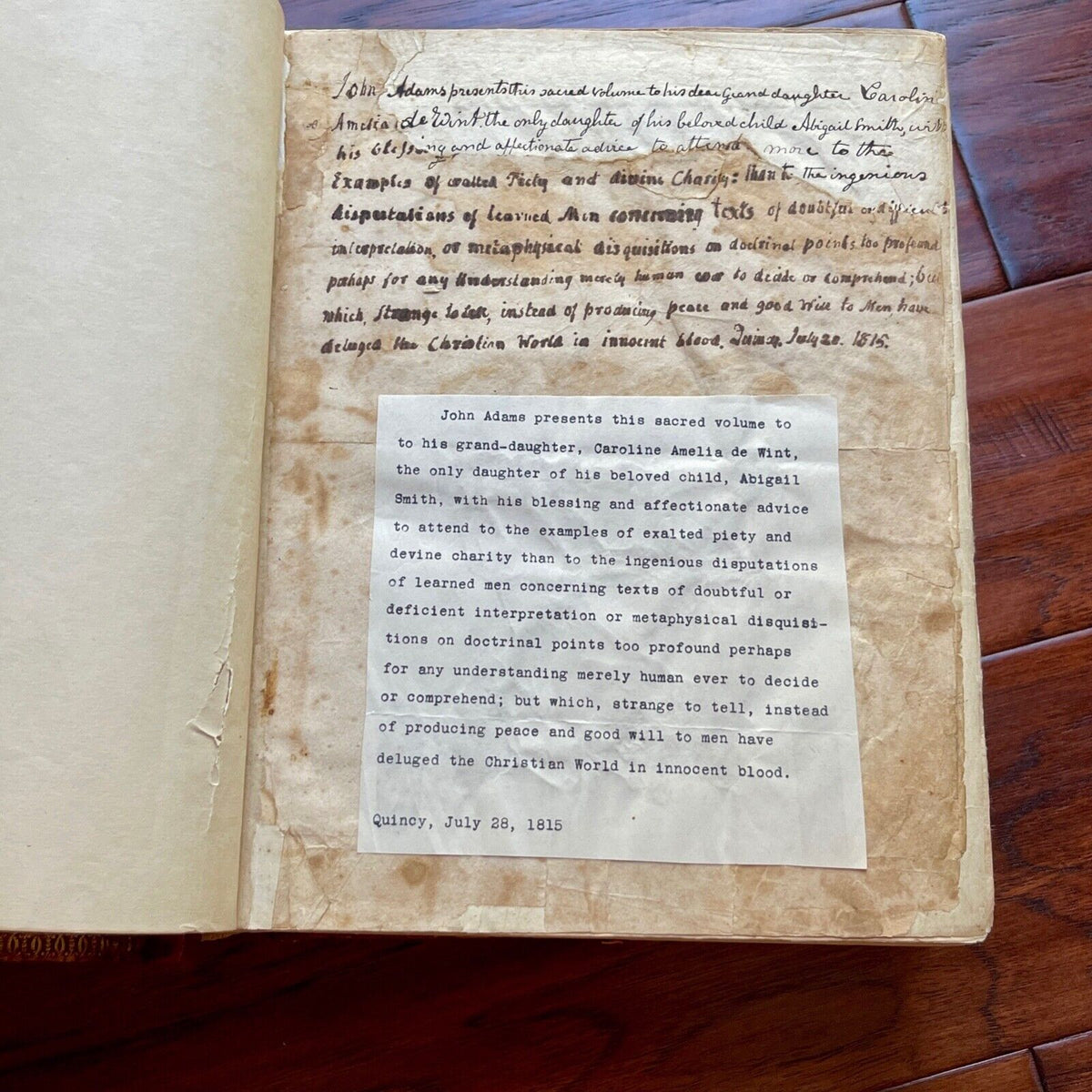 JOHN ADAMS * JSA * Autograph Family Bible Signed & Gifted to his Granddaughter