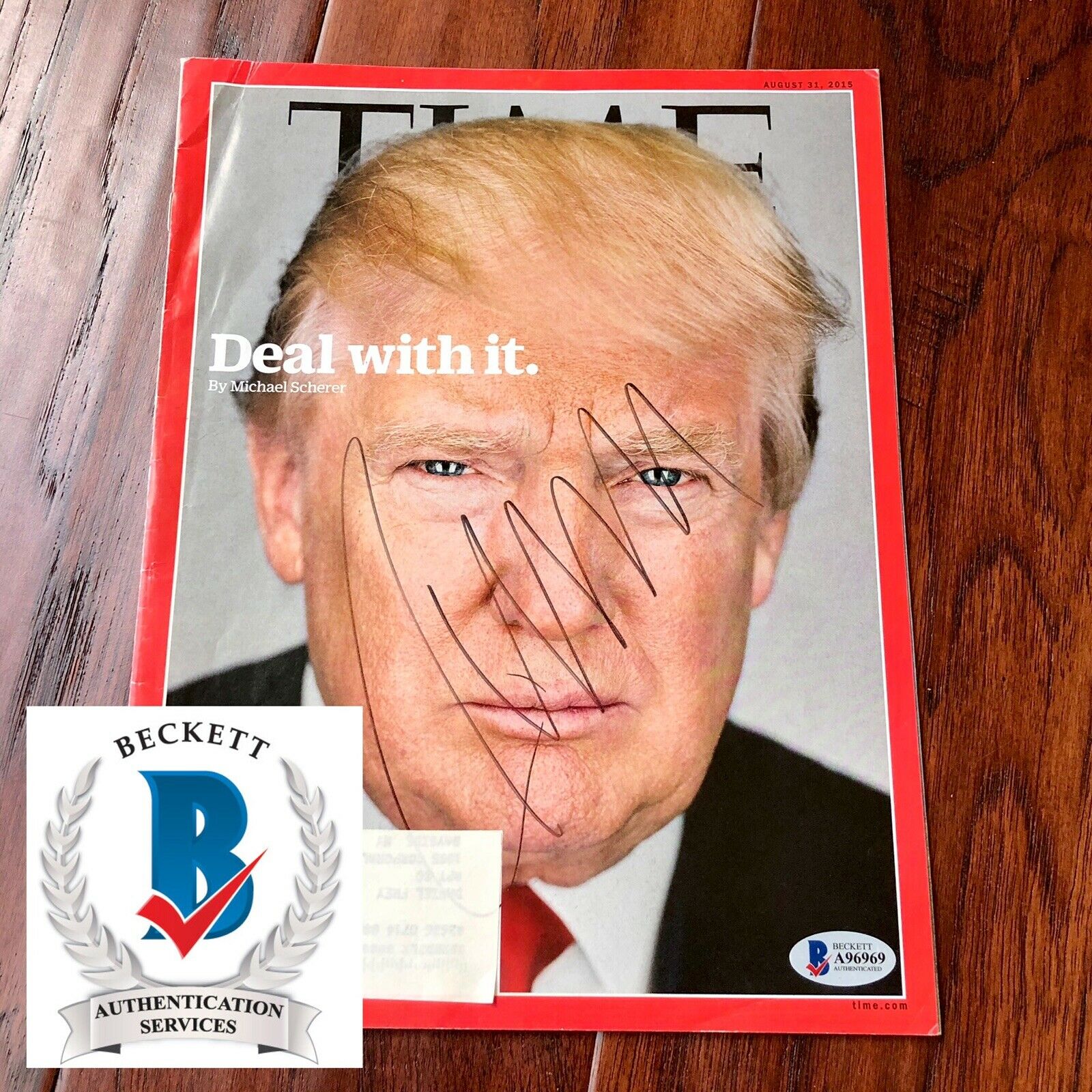 DONALD J TRUMP * Beckett BAS * Hand Signed Deal With It Time Magazine Autograph