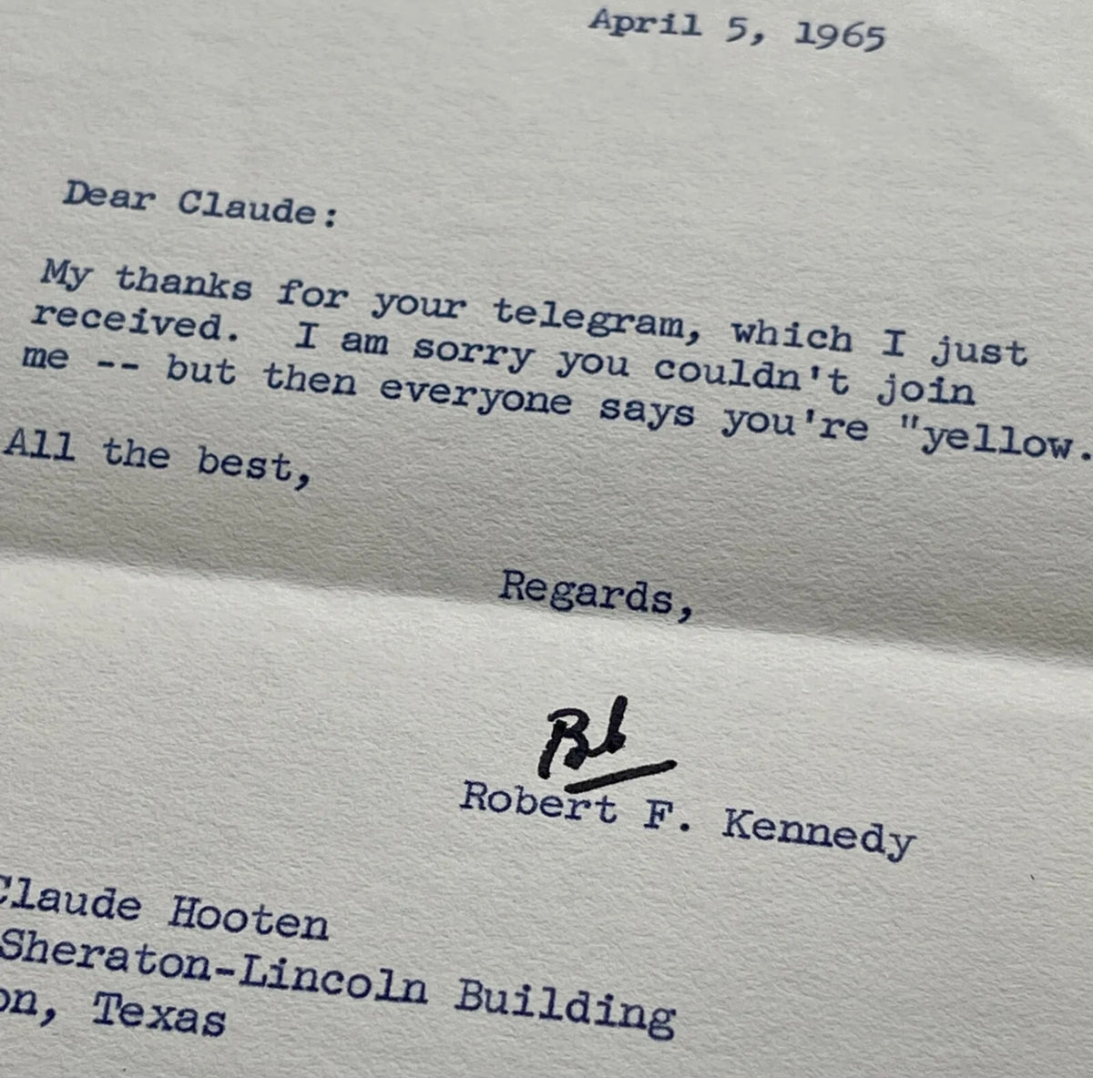 ROBERT F KENNEDY * PSA 10 * Autograph Letter Calling a Friend "Yellow" Signed