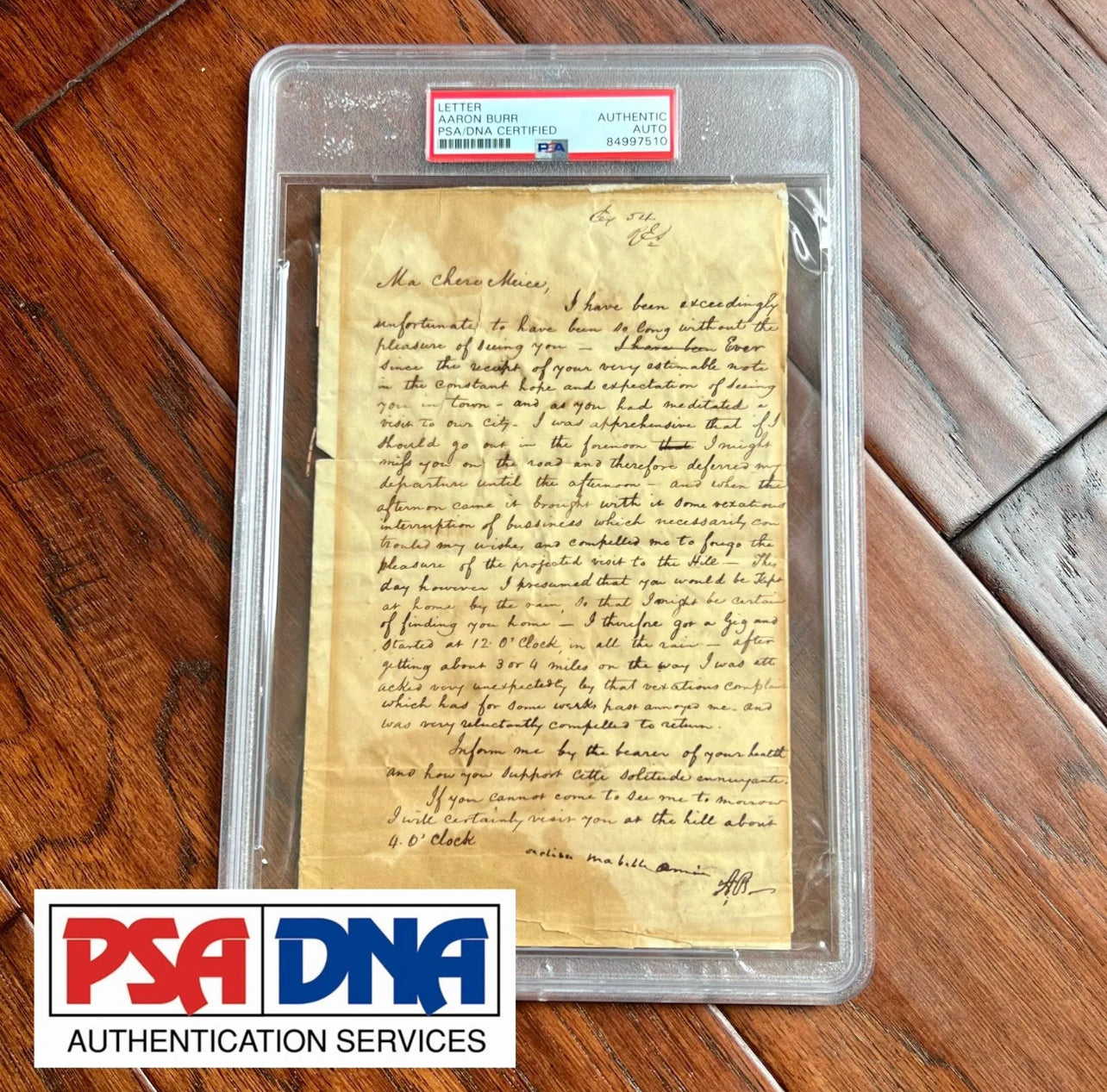 AARON BURR * PSA/DNA * Letter Signed Autograph * Dueled ALEXANDER HAMILTON