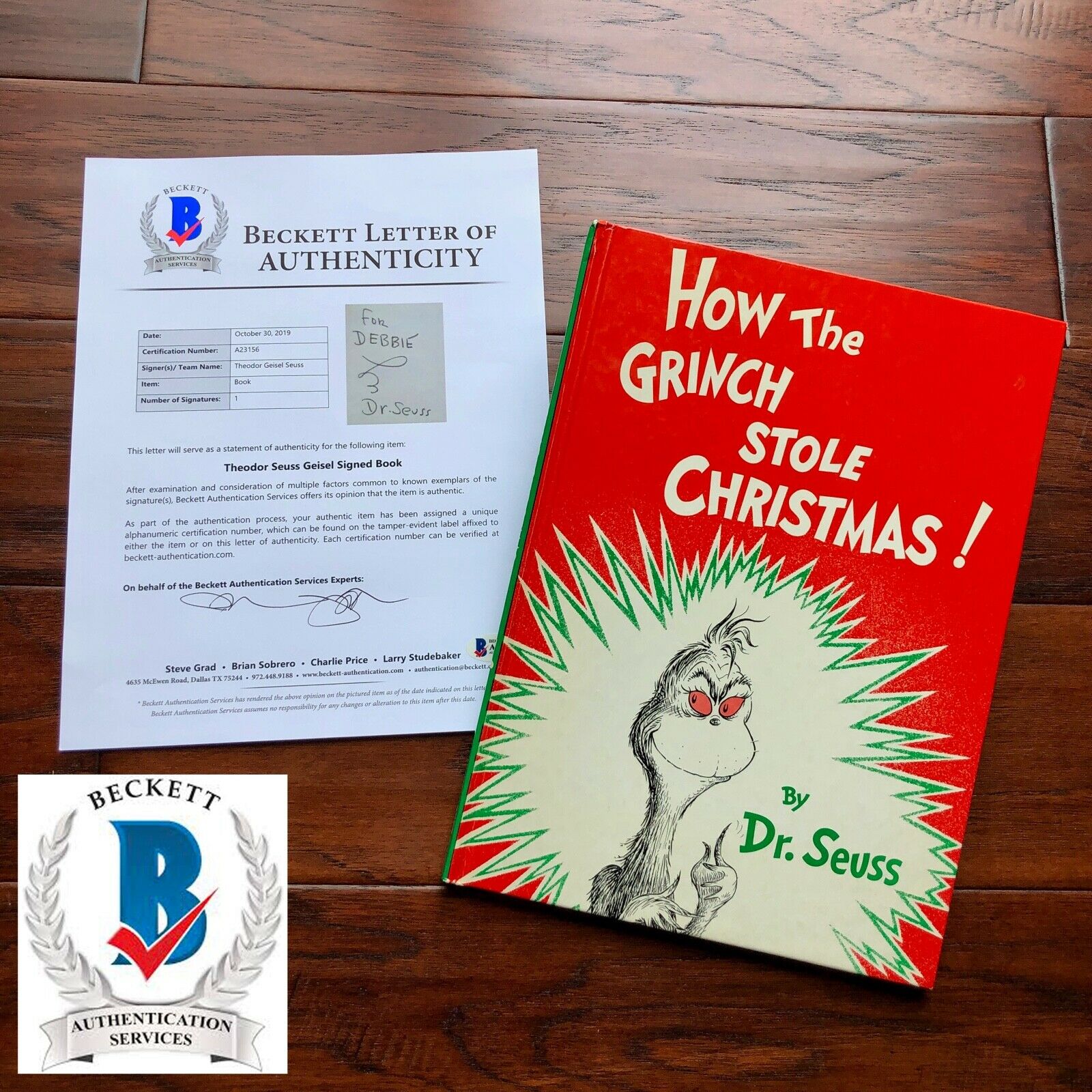 DR. SEUSS * BAS * AUTOGRAPH "How The Grinch Stole Christmas" SIGNED Xmas Classic