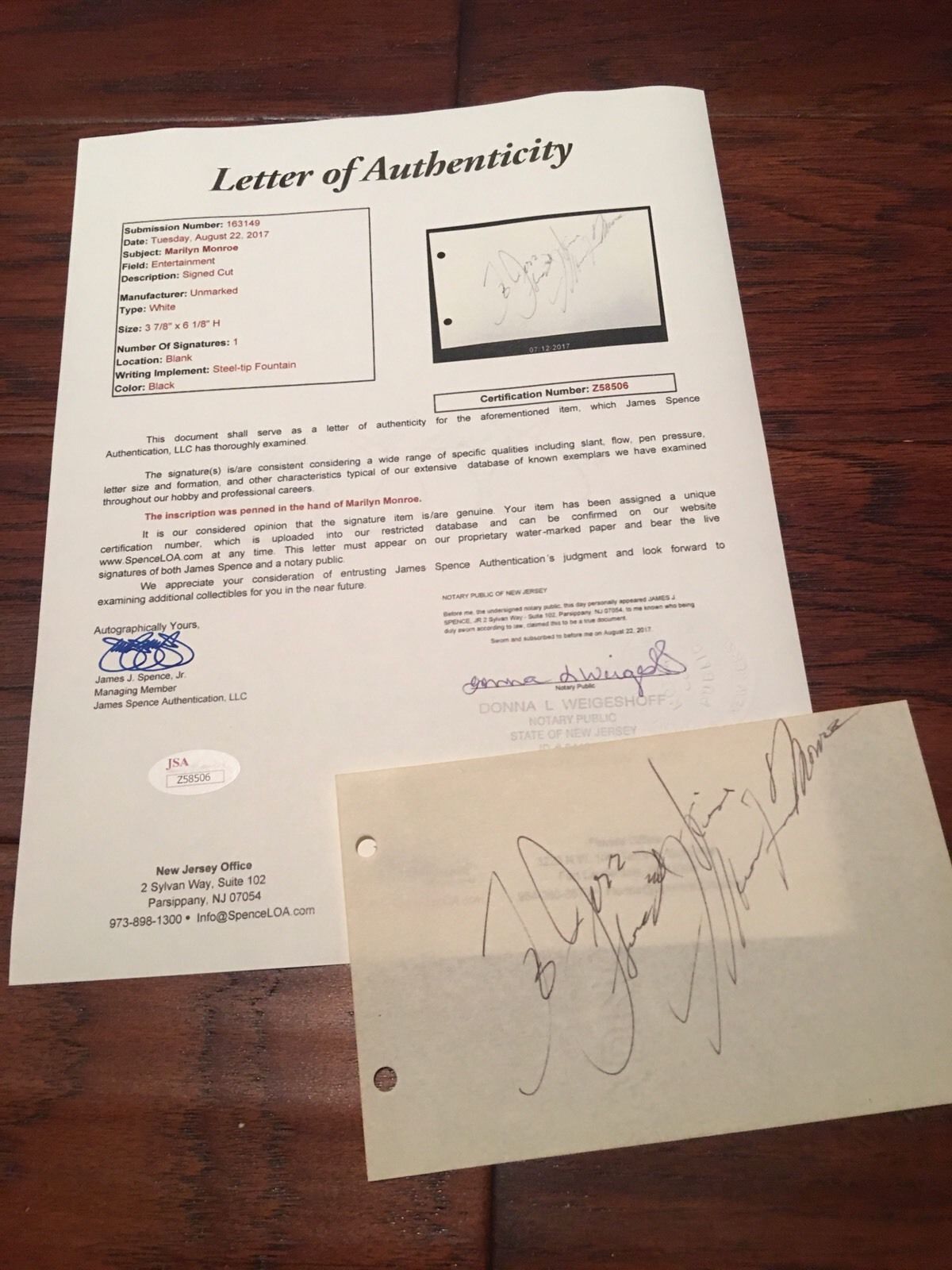 MARILYN MONROE * JSA COA * Authentic RARE AUTOGRAPH note SIGNED * Celebrity Icon