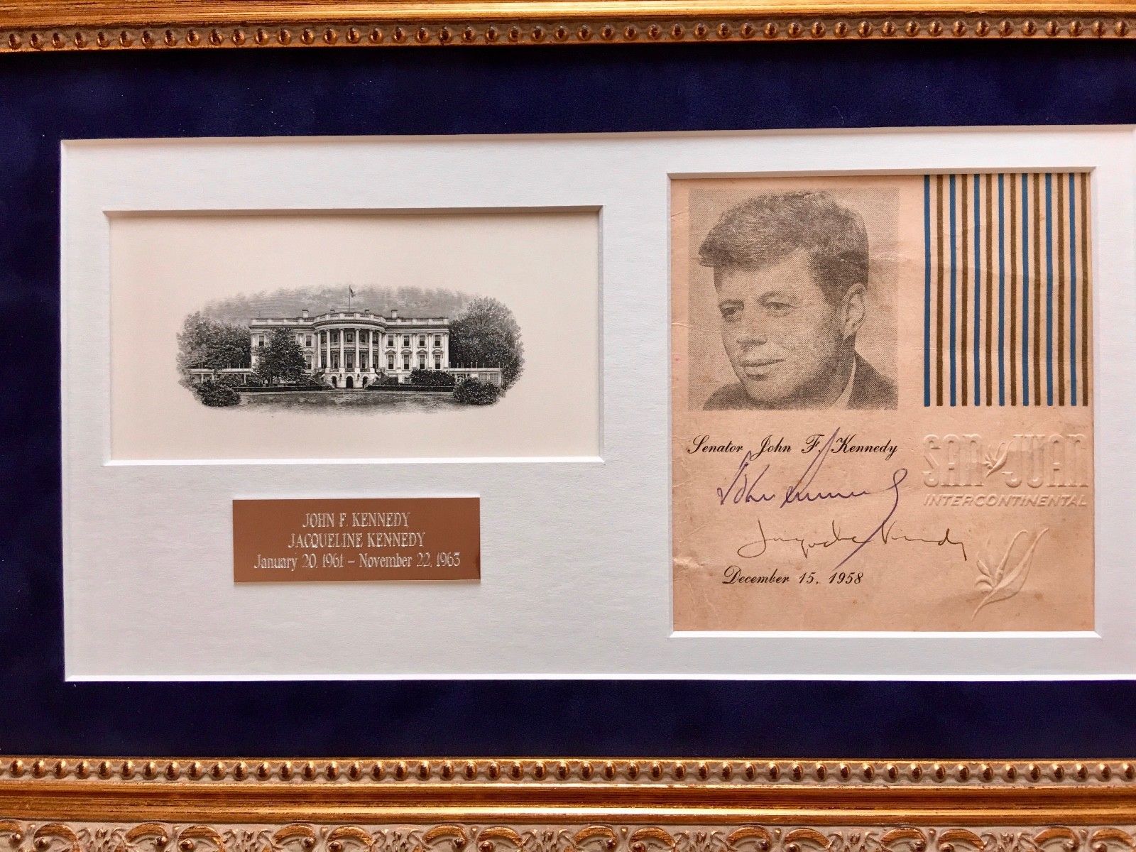 JOHN F. KENNEDY * JACQUELINE KENNEDY Scarce AUTOGRAPH Duo Signed * JFK 1958