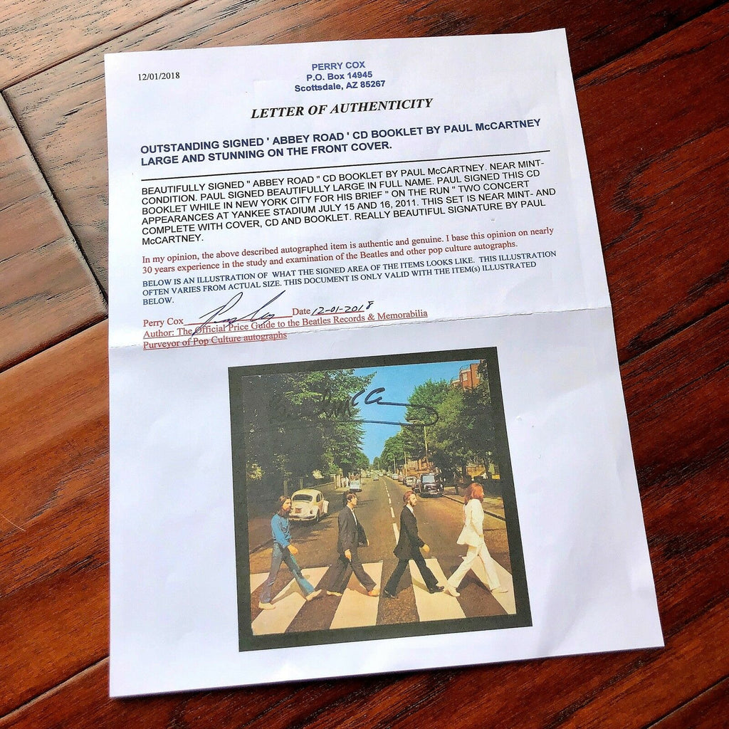 PAUL MCCARTNEY * Perry Cox * ABBEY ROAD Autograph Mini GOLD RECORD Signed BEATLE