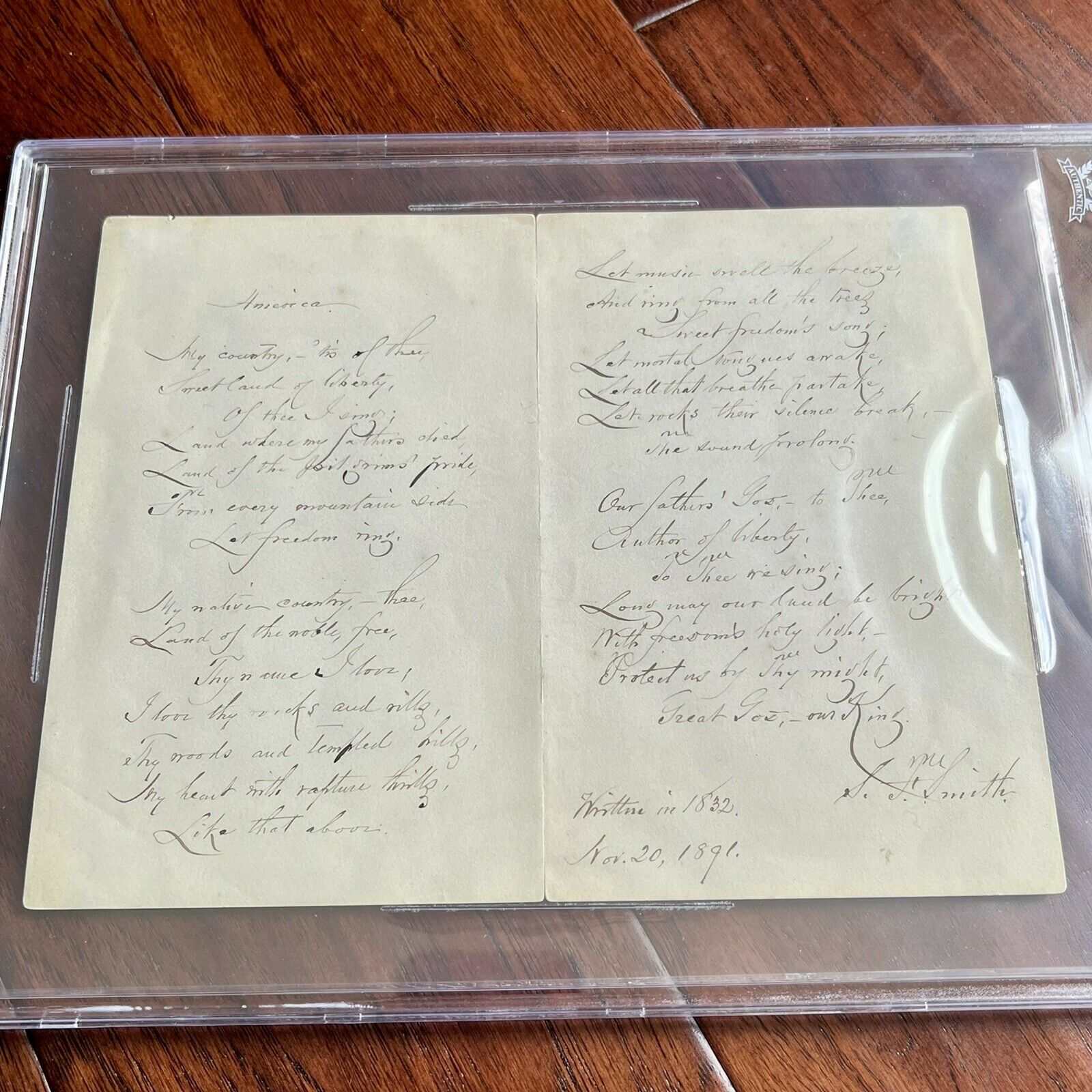 SAMUEL FRANCIS SMITH *Beckett BAS * America / My Country 'Tis of Thee AUTOGRAPH