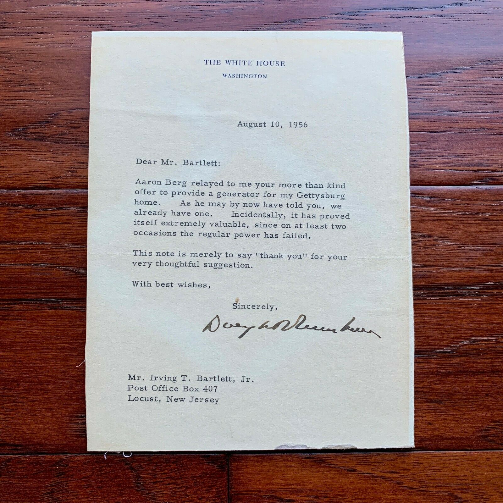 DWIGHT EISENHOWER * JSA * as PRESIDENT * WHITE HOUSE Autograph Letter Signed