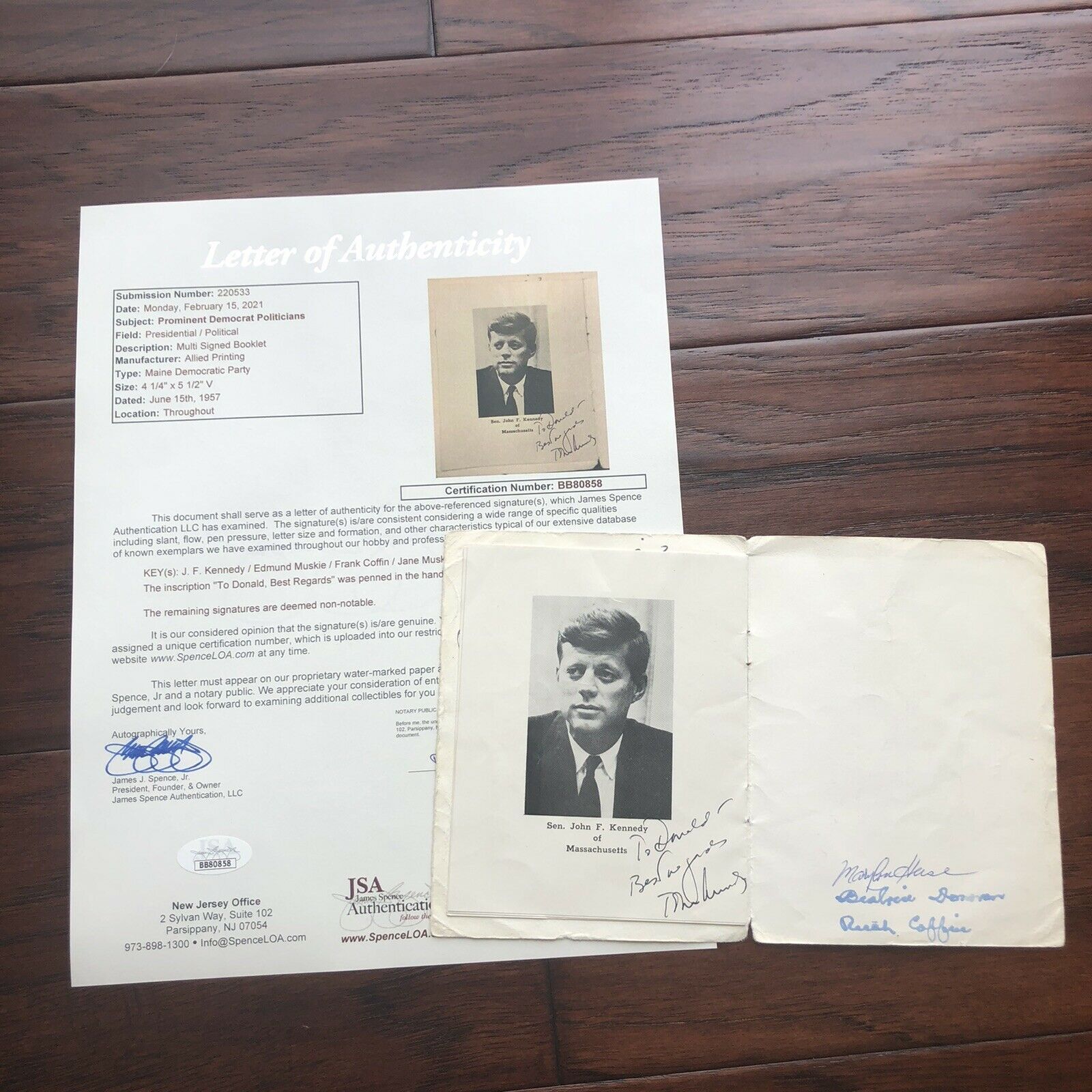 JOHN F. KENNEDY * JSA LOA * Autograph Photo Signed As Senator In Dinner Program