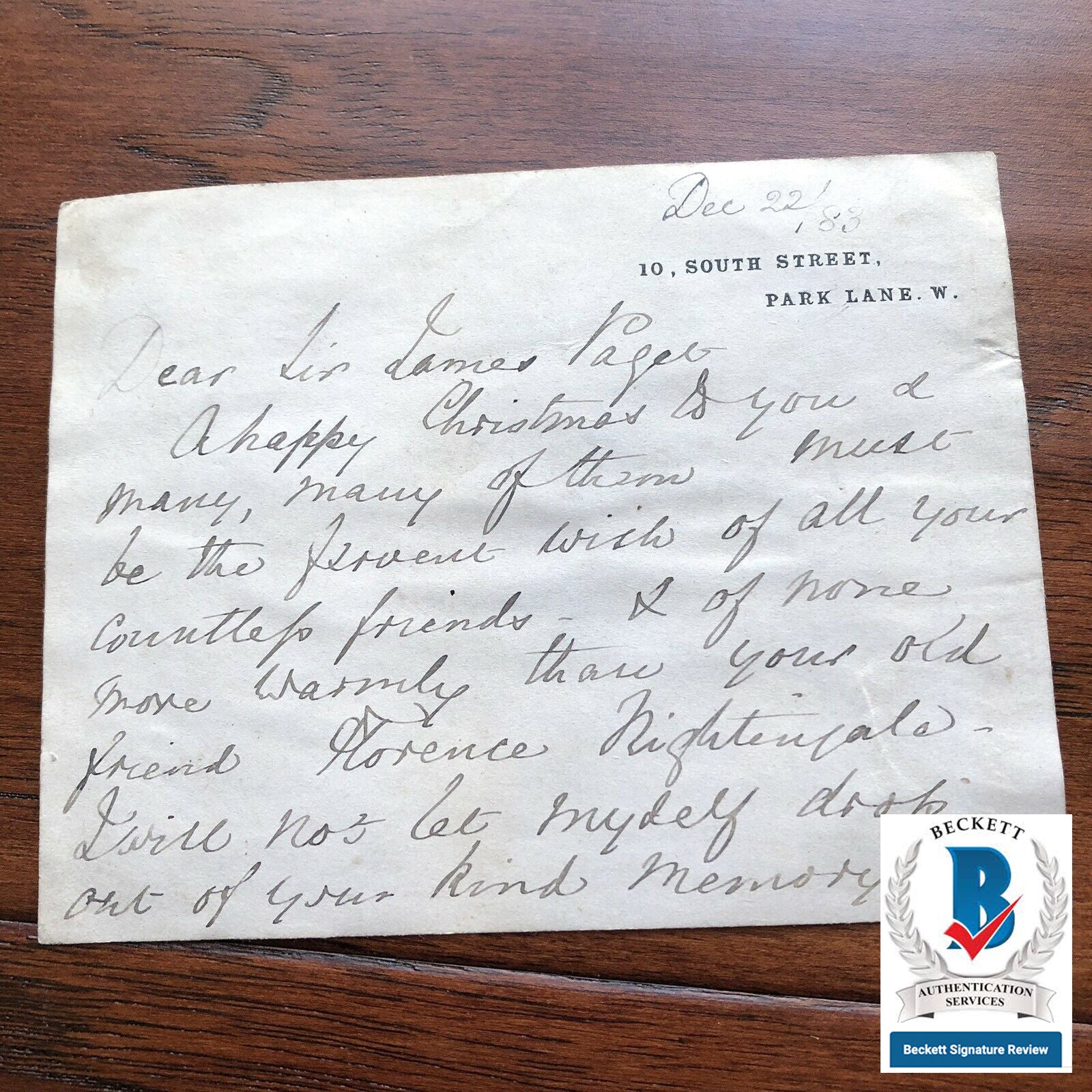 FLORENCE NIGHTINGALE * Desirable HAND SIGNED Autograph Letter To Surgeon *