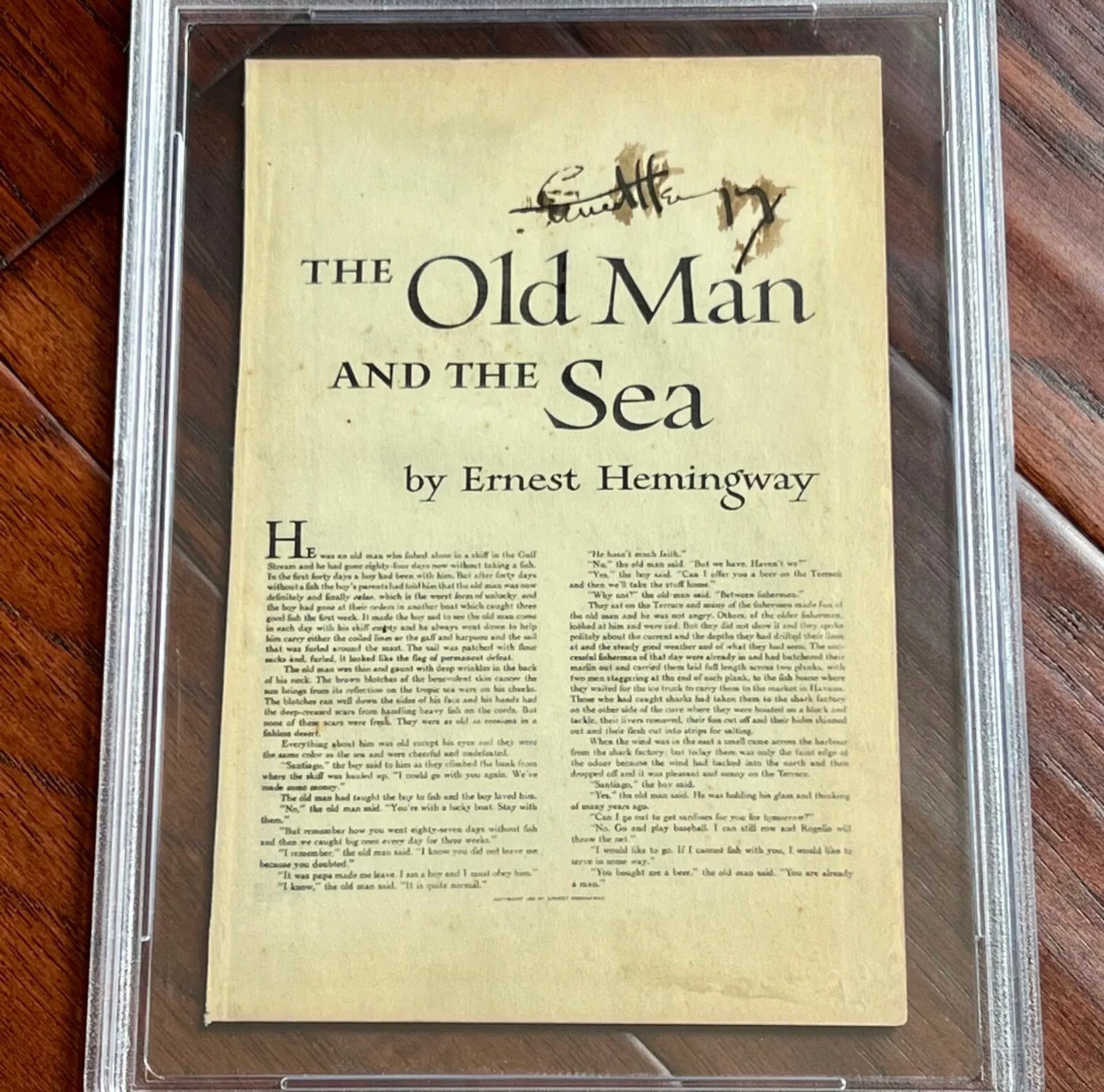 ERNEST HEMINGWAY * PSA * Autograph "OLD MAN AND THE SEA" Souvenir Print Signed