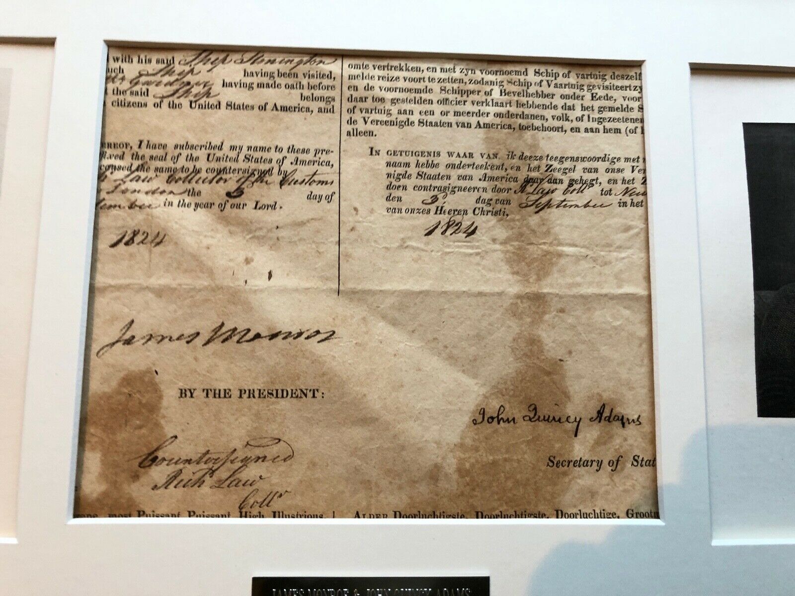 JAMES MONROE & JOHN QUINCY ADAMS * BAS * AUTOGRAPH Partial Patent SIGNED
