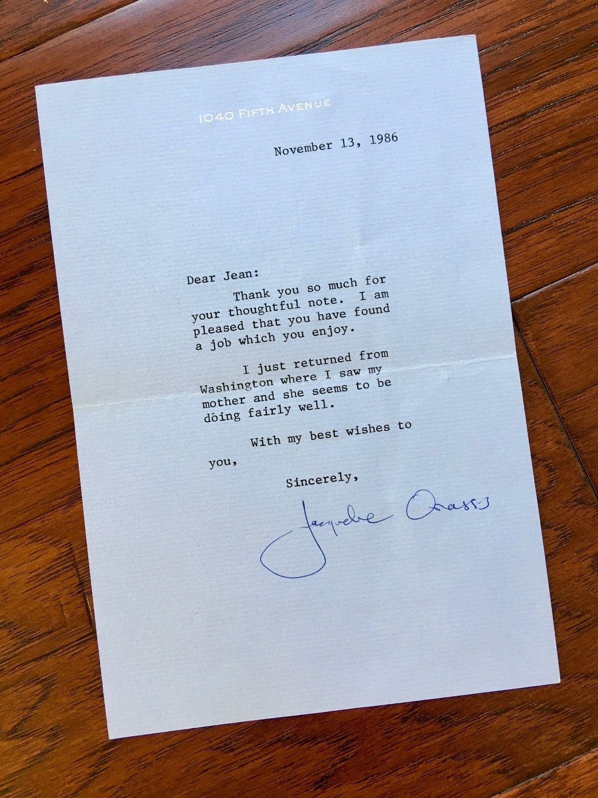 JACQUELINE KENNEDY * AUTOGRAPH Typed Letter SIGNED * To Her Mother's Caretaker