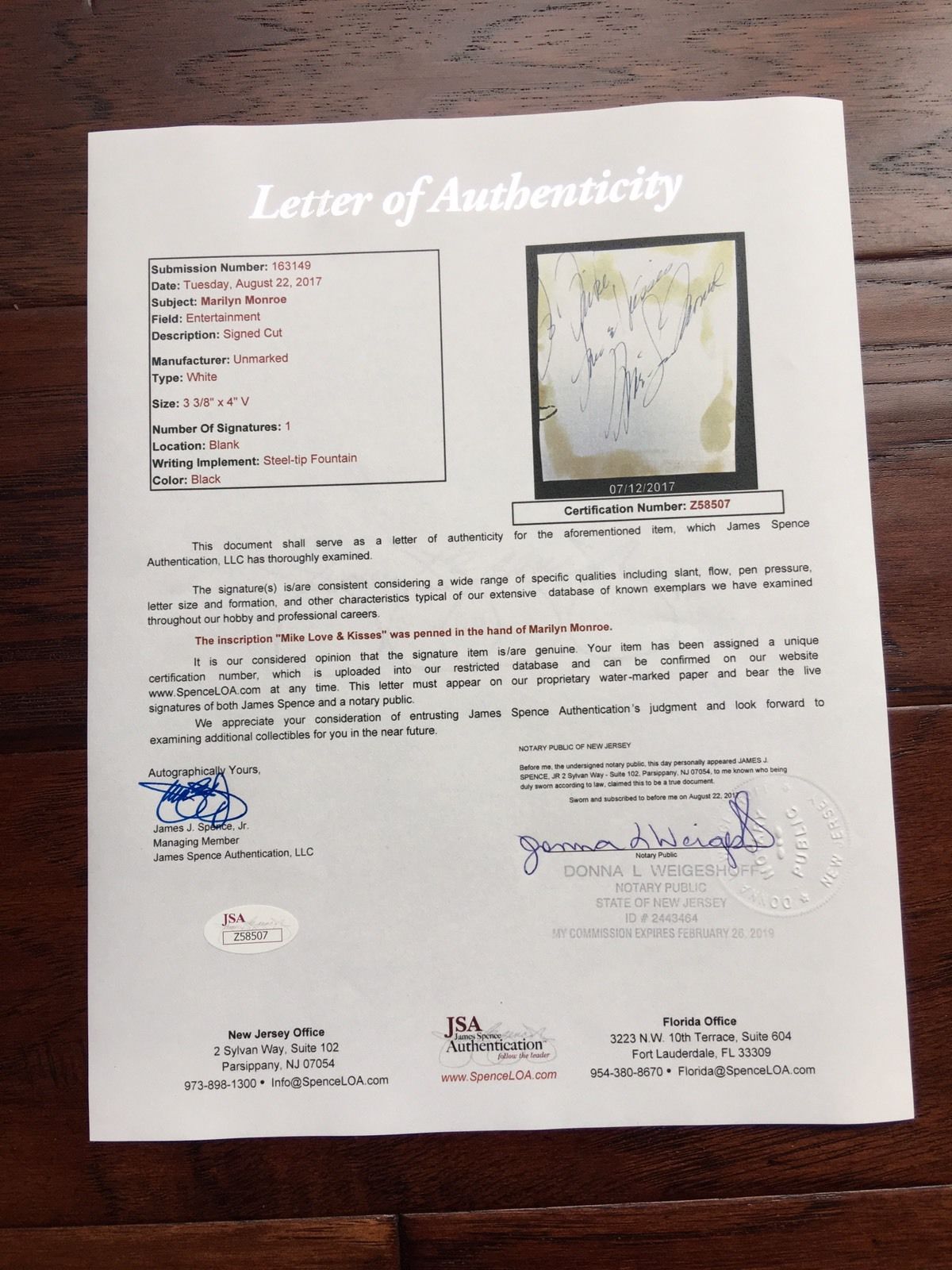 MARILYN MONROE * JSA COA * Scarce Authentic AUTOGRAPH note SIGNED
