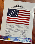 MOUNT EVEREST Genuine US Mini Flag ARTIFACT Carried to the Summit of MT 29029 FT