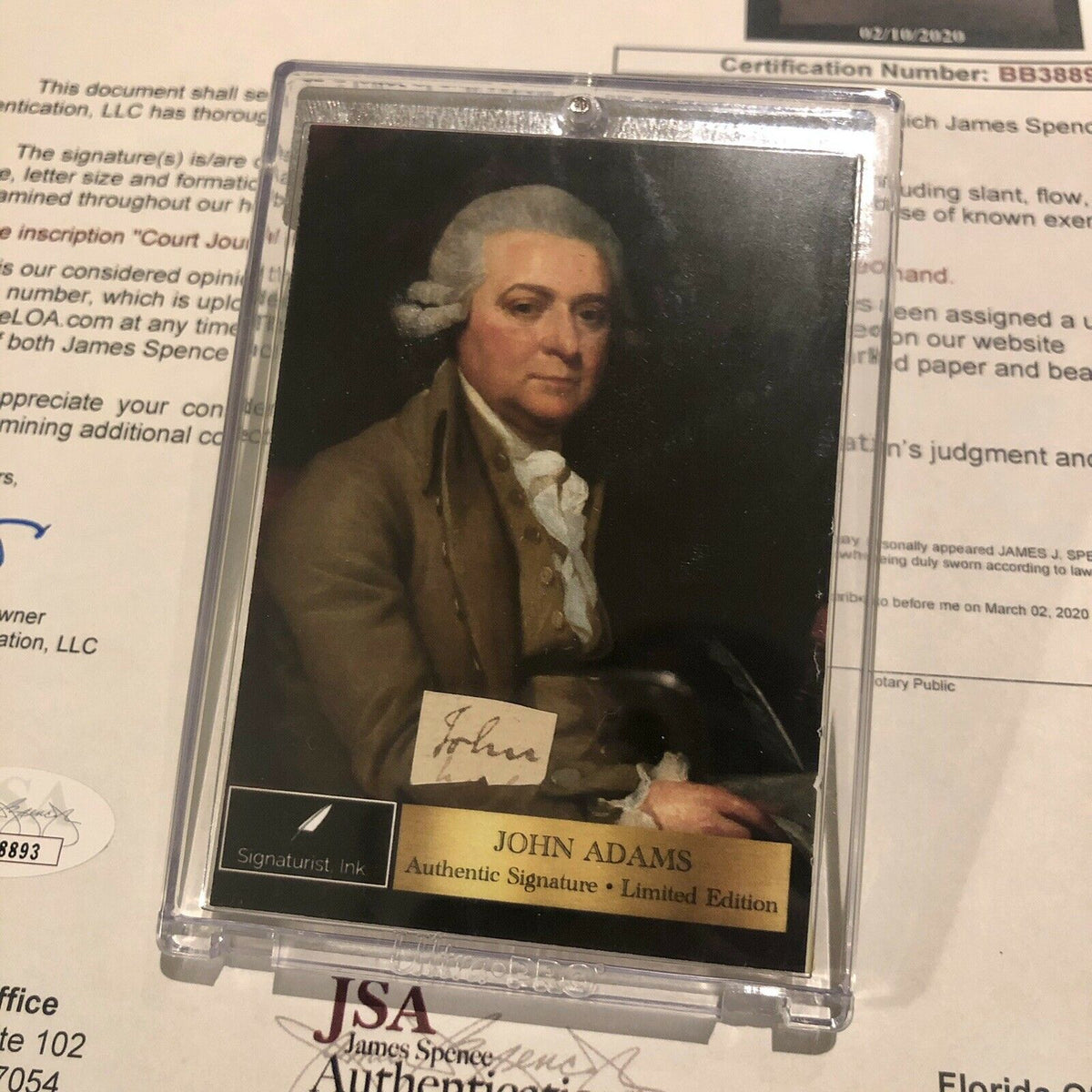 JOHN ADAMS * JSA * Scarce AUTOGRAPH Cut Signature SIGNED * 2nd President * 1761