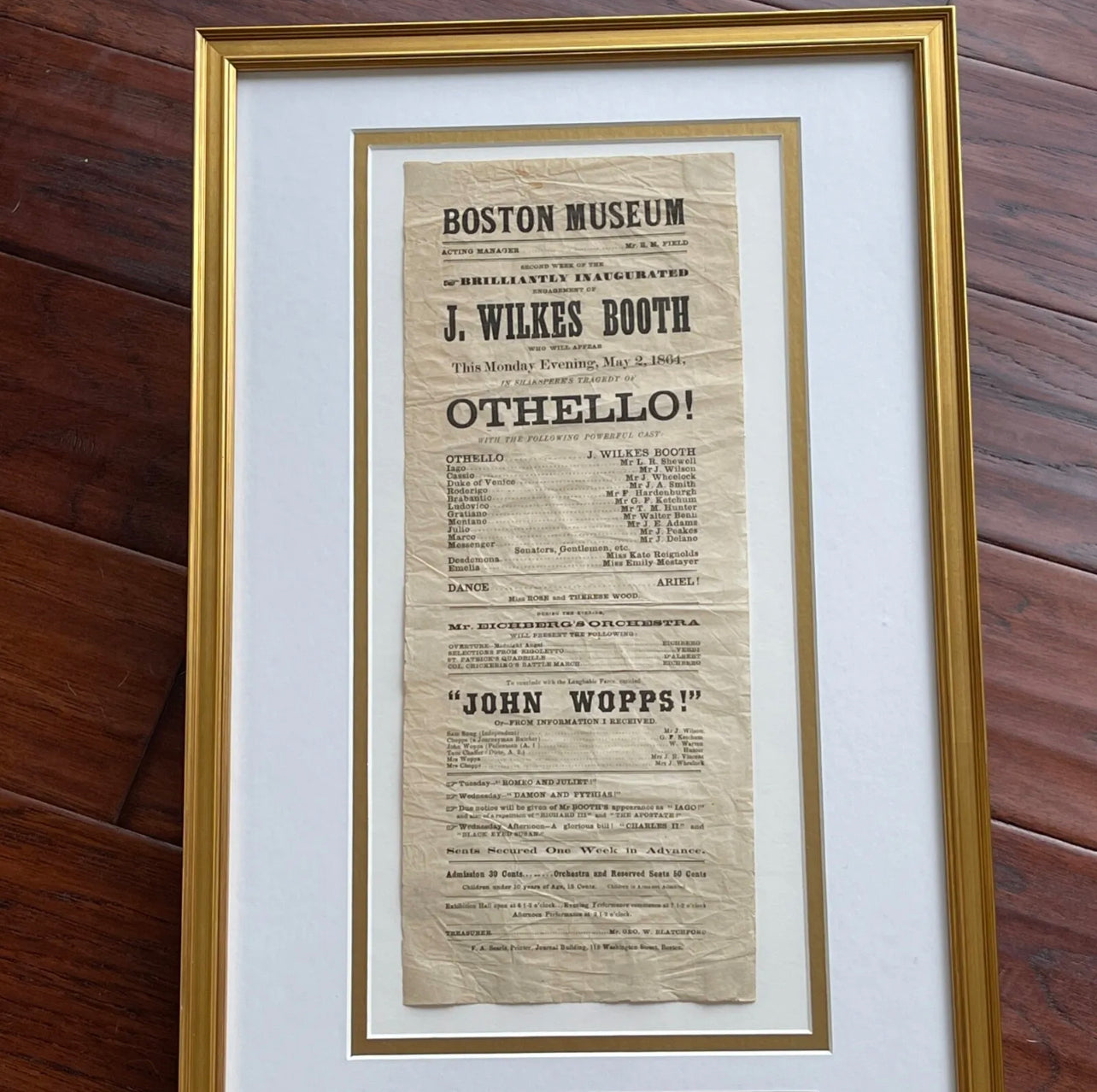 JOHN WILKES BOOTH * Authentic OTHELLO Playbill * 1864 * Abraham Lincoln