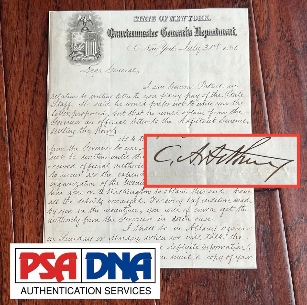 CHESTER ARTHUR * PSA/DNA * Autograph Civil War Report Raising 25k Troops Signed