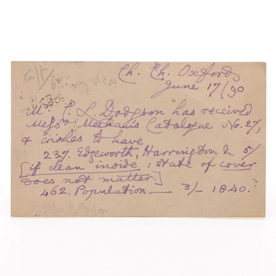 LEWIS CARROLL * JSA LOA * Charles L Dodgson Autograph Note Signed * Orders Books