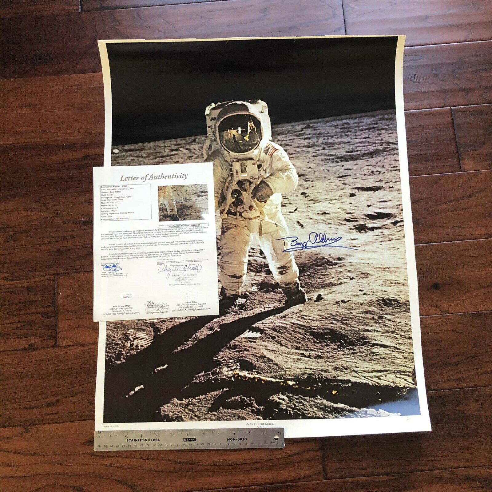 BUZZ ALDRIN * JSA LOA * 22x28 Autograph Photo Signed Apollo 11 Visor Shot Poster