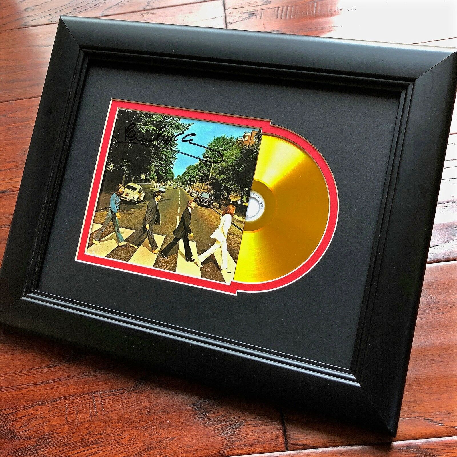 PAUL MCCARTNEY * Perry Cox * ABBEY ROAD Autograph Mini GOLD RECORD Signed BEATLE