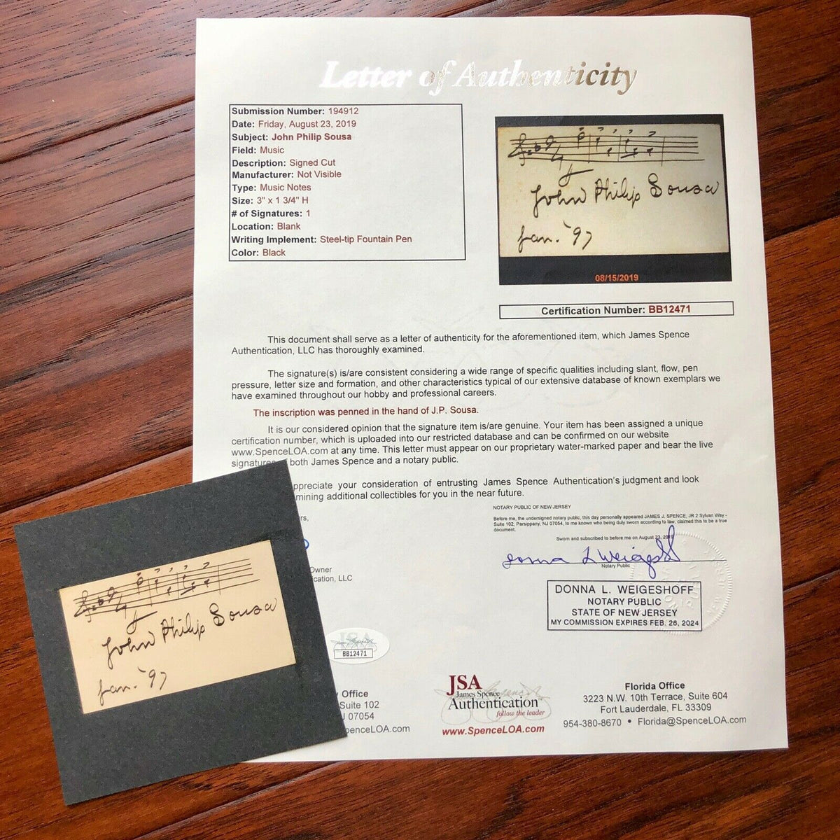 JOHN PHILIP SOUSA * JSA * AUTOGRAPH Musical Quotation SIGNED * "The March King"