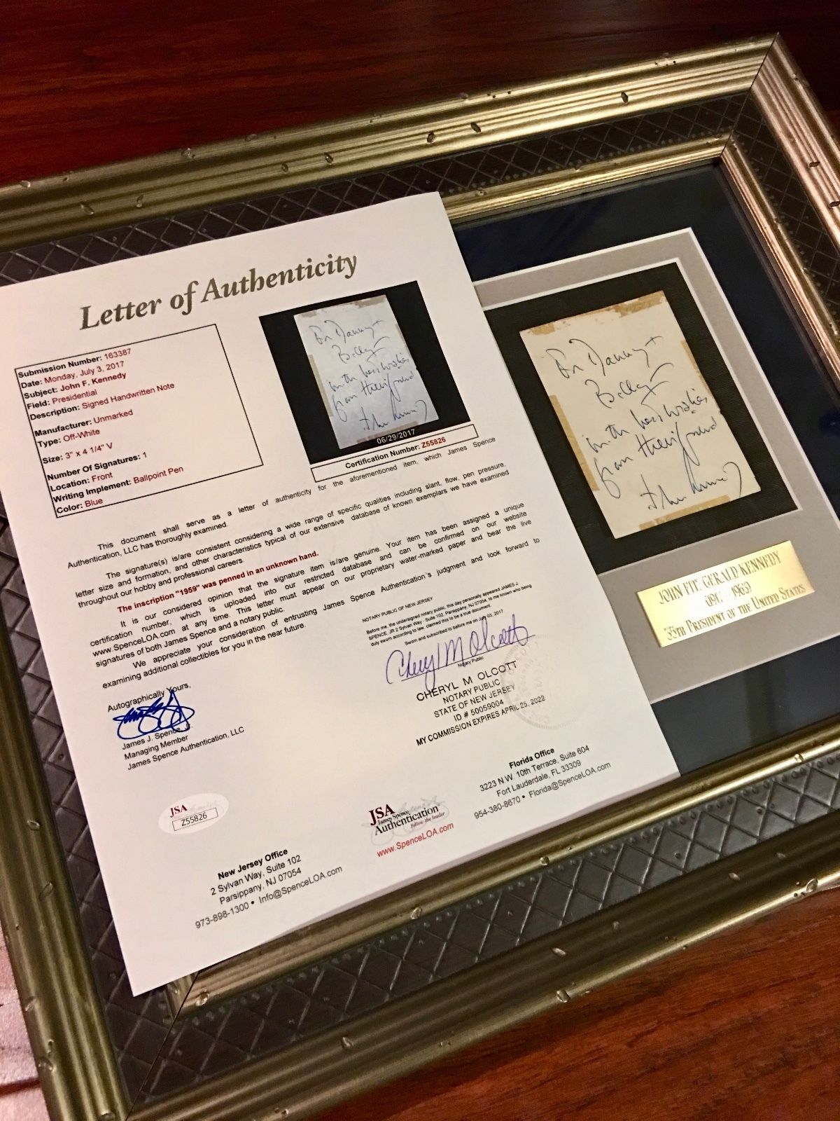 JOHN F. KENNEDY * JSA COA * Scarce Authentic AUTOGRAPH Note SIGNED * President