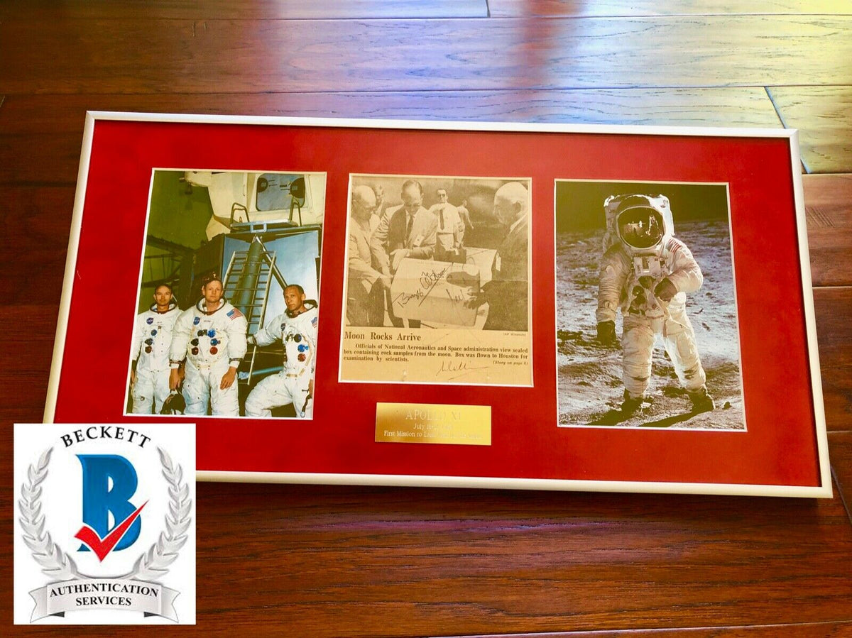 APOLLO 11 CREW SIGNED * BECKETT BAS * AUTOGRAPH "Moon Rocks" Neil Armstrong